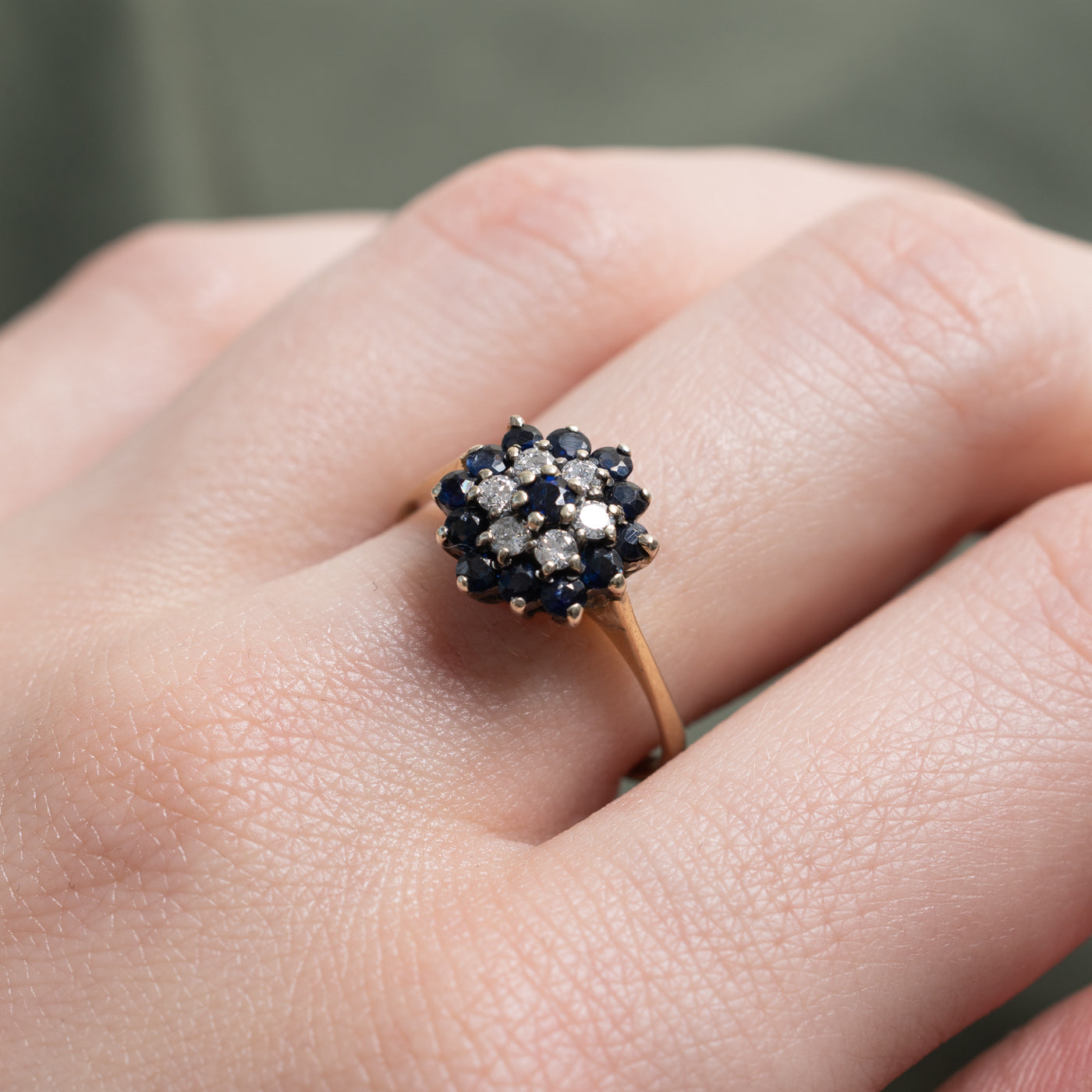 1984 London 9K Sapphire & Diamond Floral Cluster Ring | 0.48ctw, 0.21ctw | SZ 7.5