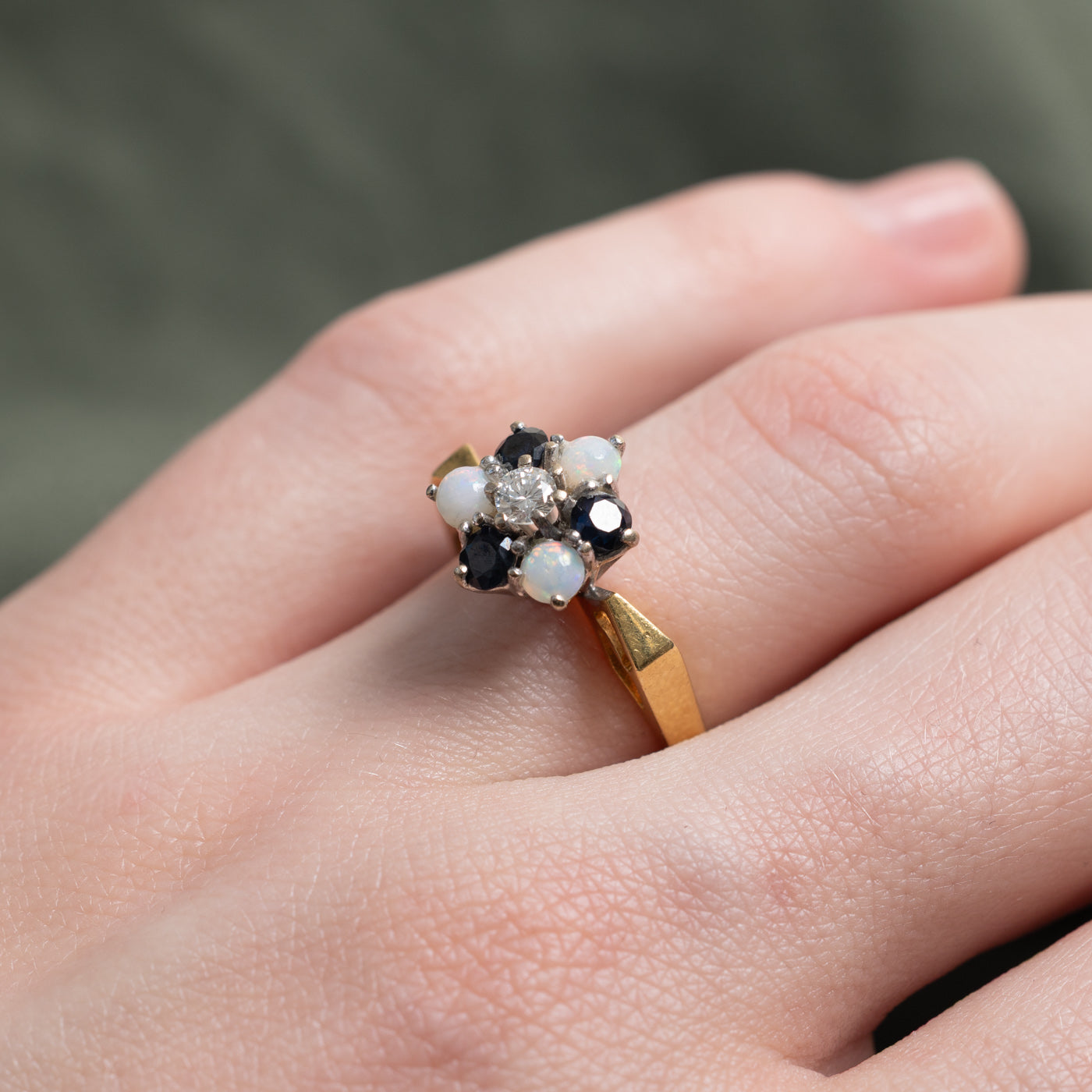 1970 London 18K Multi Gemstone & Diamond Floral Cluster Ring | 0.60ctw, 0.11ct | SZ 5.75