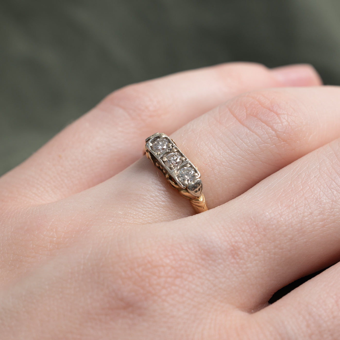 Vintage Canadian Three Stone Diamond Boat Ring | 0.30ct | SZ 4.5