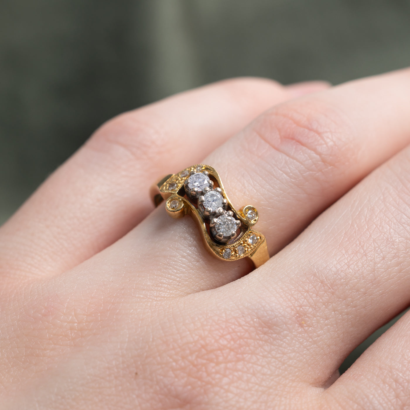 1992 Birmingham 18K Three Stone Diagonal Set Diamond Ring | 0.27ctw | SZ 6.75