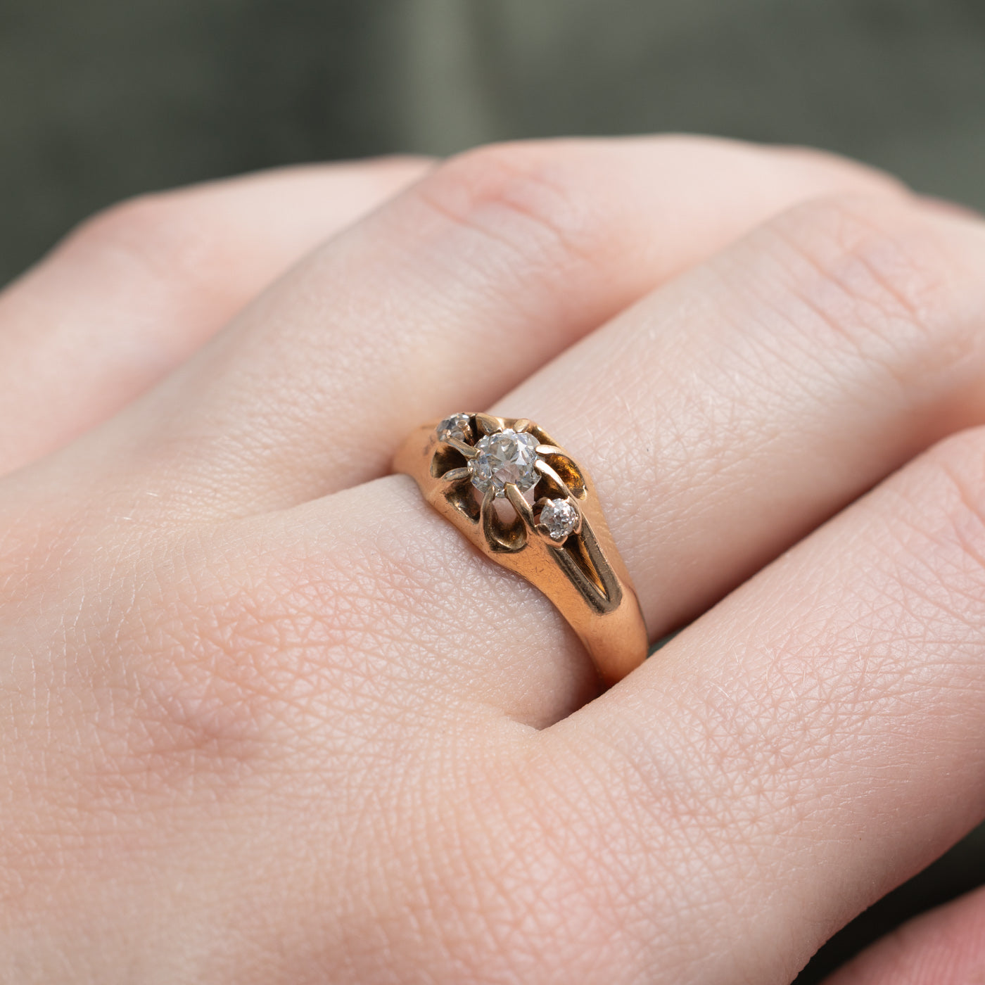 Pseudo Hallmarked 14K Belcher Set Old Mine Cut Diamond Ring | 0.46ctw | SZ 7.5