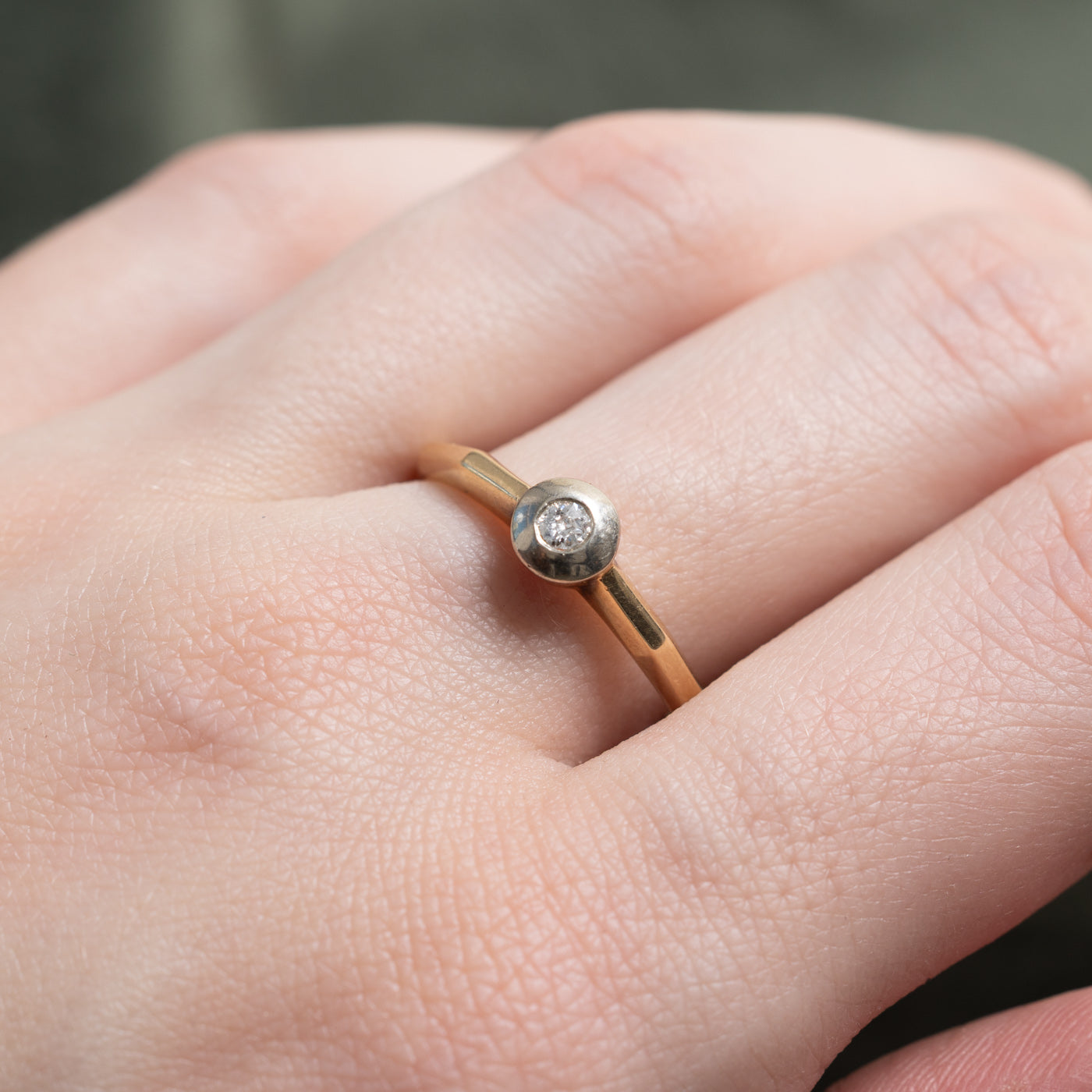 Bague rétro tchécoslovaque en or 14 carats avec diamant taille ancienne européenne | 0,08 ct | Taille 10
