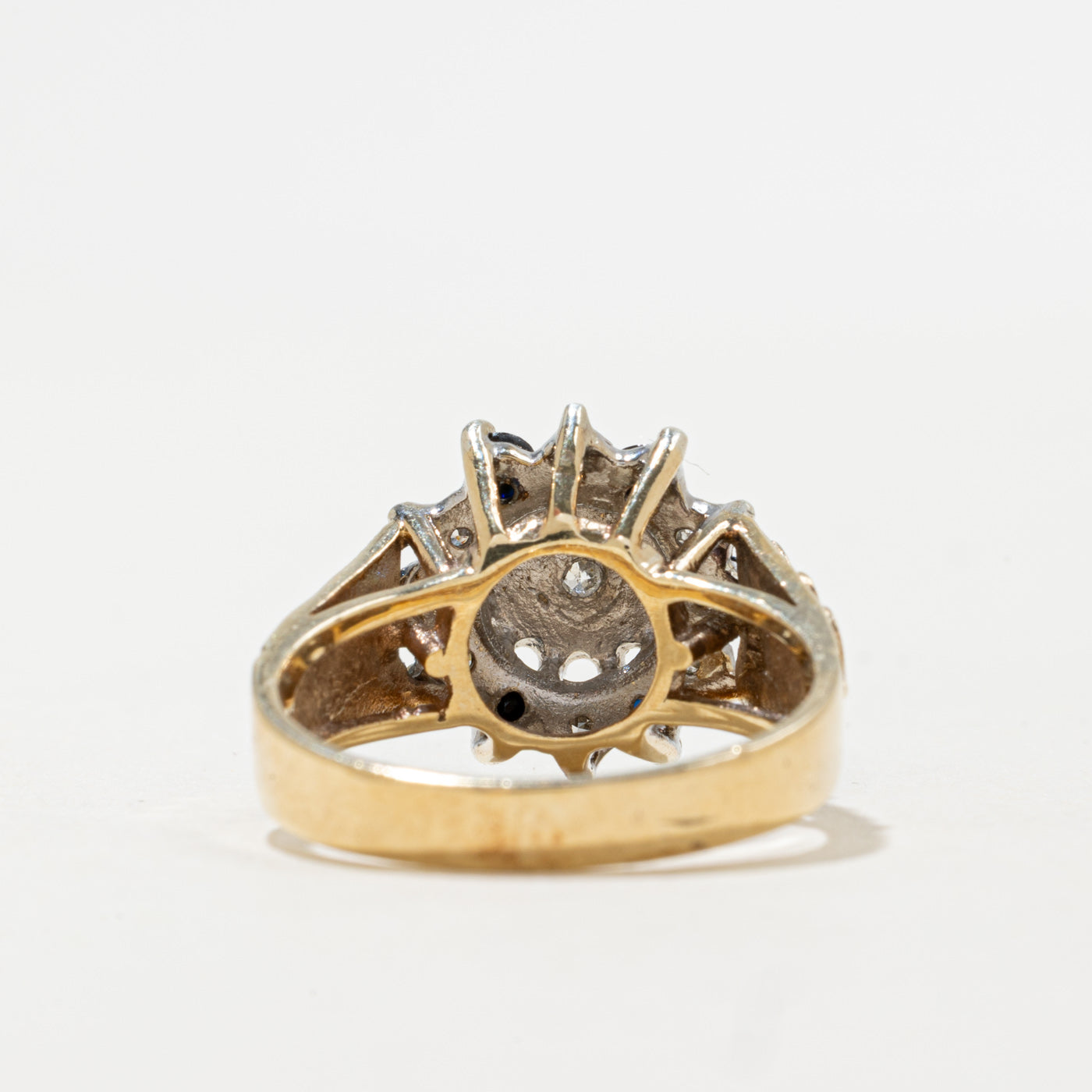 1978 London 9K Sapphire & Diamond Floral Cluster Ring | 0.30ctw, 0.04ctw | SZ 7.5