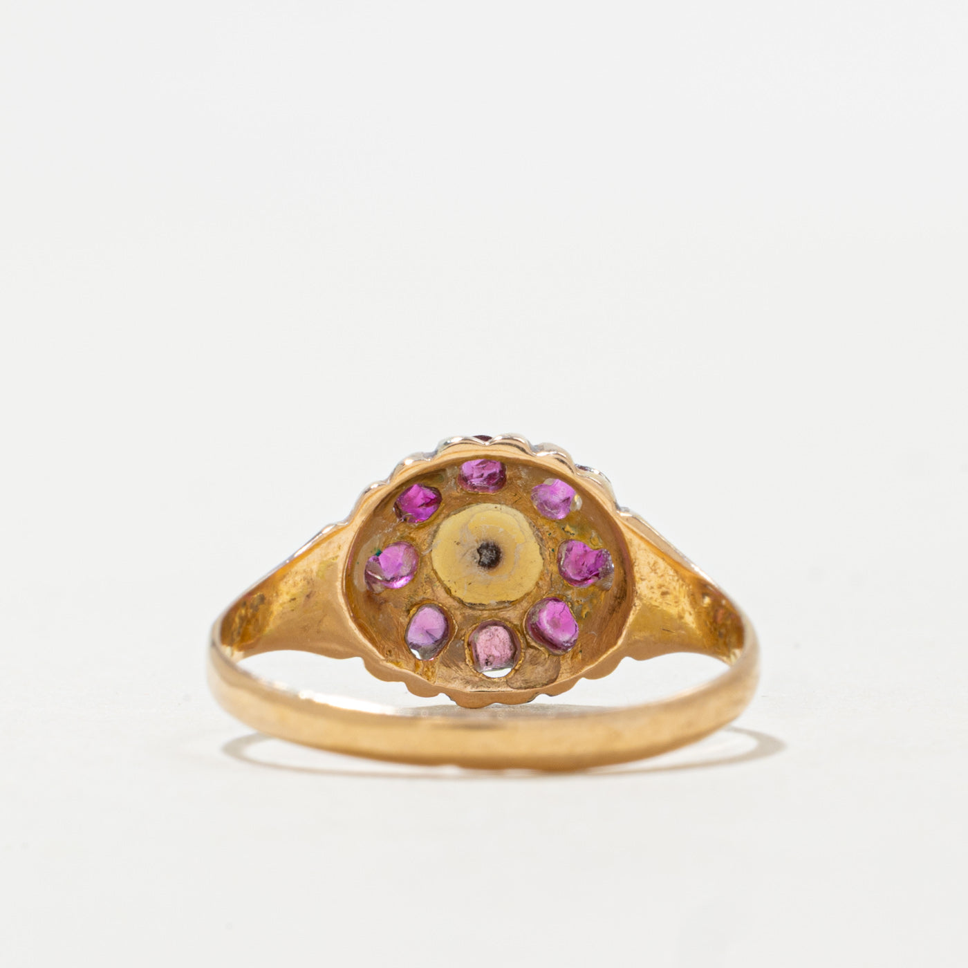 1871 Birmingham 18K Pearl & Ruby Floral Ring | 4.3mm, 0.30ctw | SZ 6.25