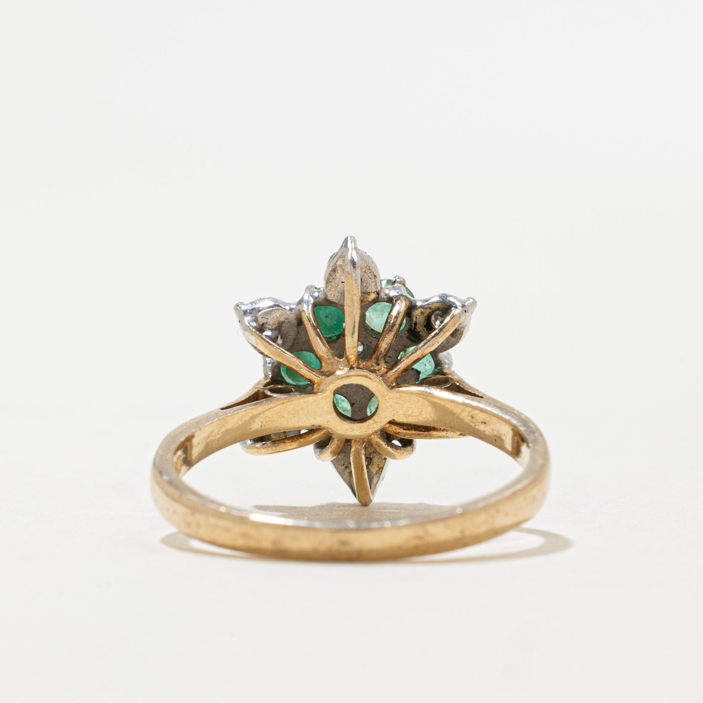 1978 London 9K Emerald & Diamond Floral Floral Cluster | 0.50ctw, 0.04ctw | SZ 7.25