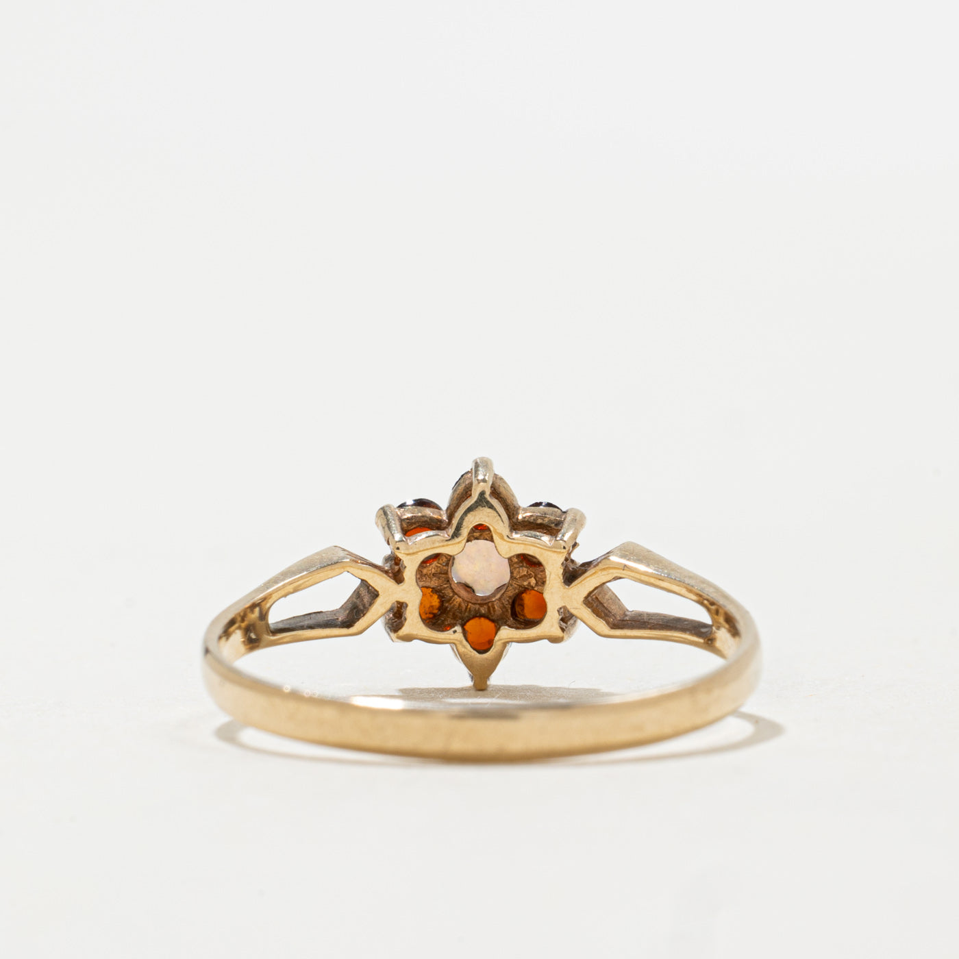 1984 Birmingham 9K Ruby & Opal Floral Cluster Ring | 0.33ctw | SZ 7