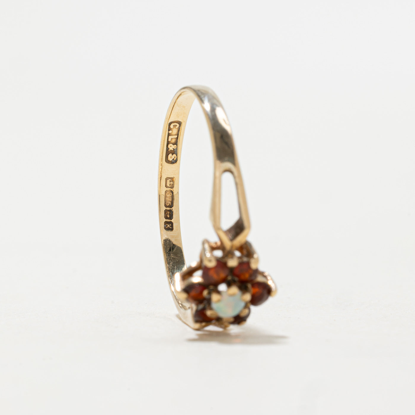 1984 Birmingham 9K Ruby & Opal Floral Cluster Ring | 0.33ctw | SZ 7