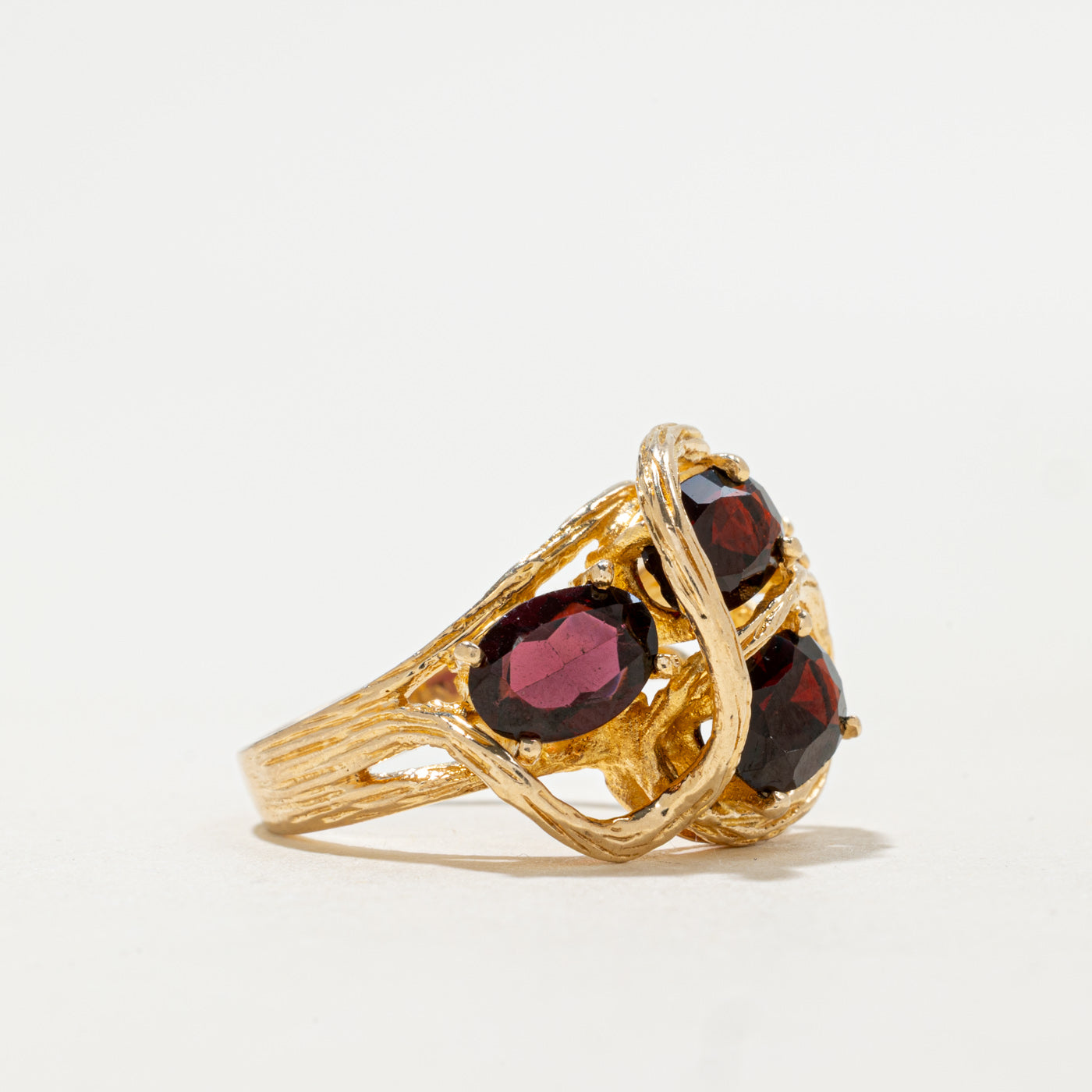 Vintage Canadian 14K Garnet Cluster Abstract Cocktail Ring | 2.10ctw | SZ 5.75