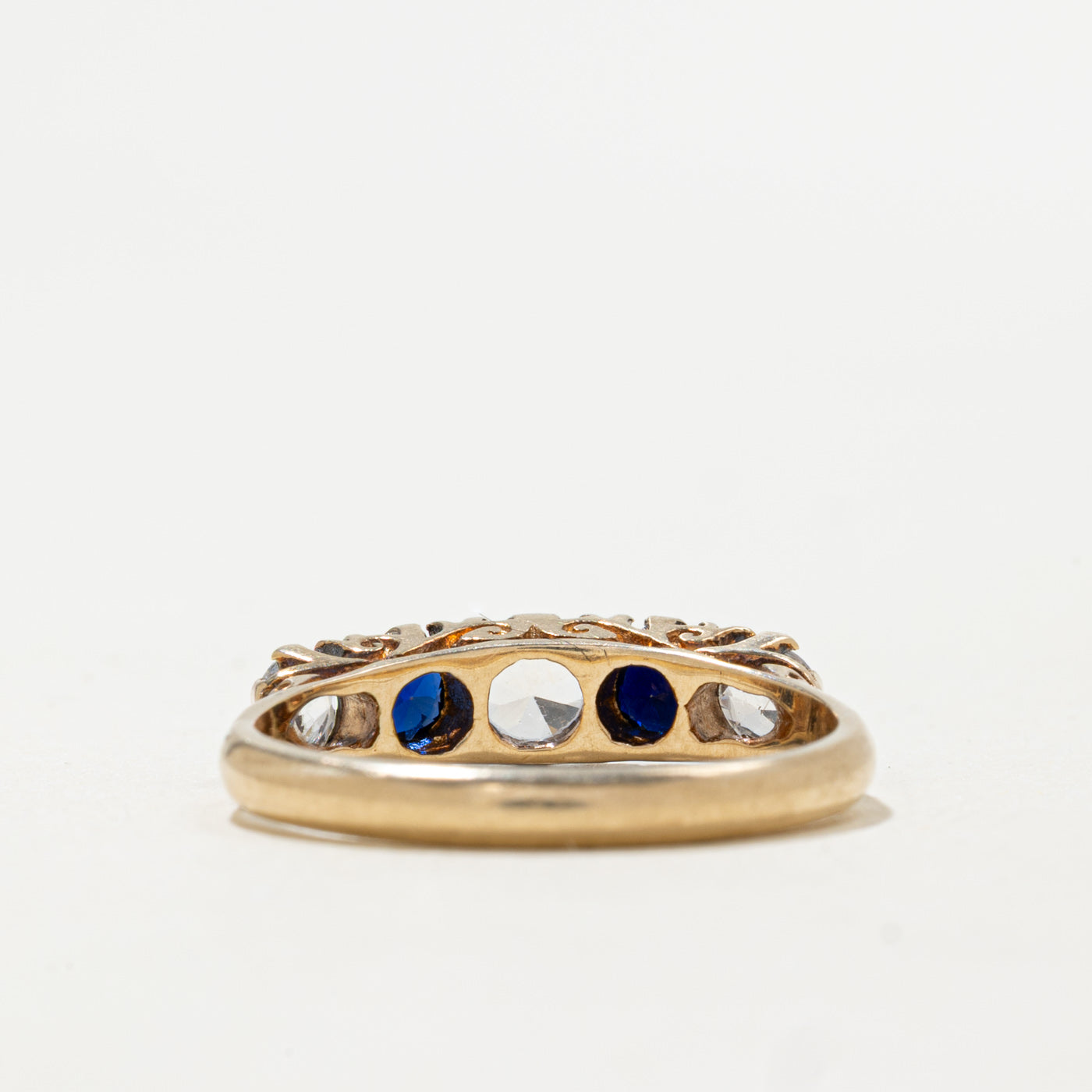 1978 Birmingham 9K Five Stone Glass & Synthetic Sapphire Ring | 0.99ctw | SZ 7.25