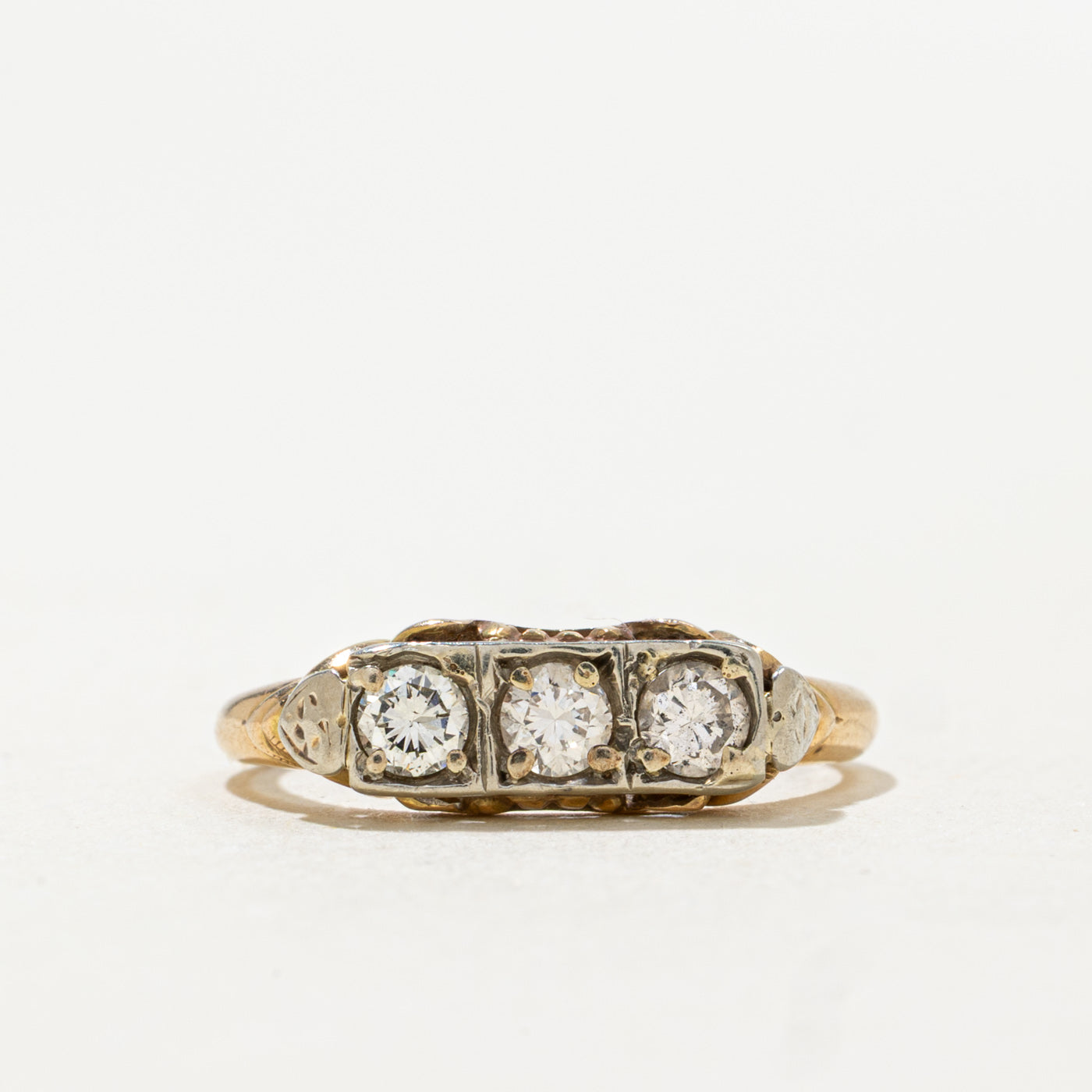 Vintage Canadian Three Stone Diamond Boat Ring | 0.30ct | SZ 4.5