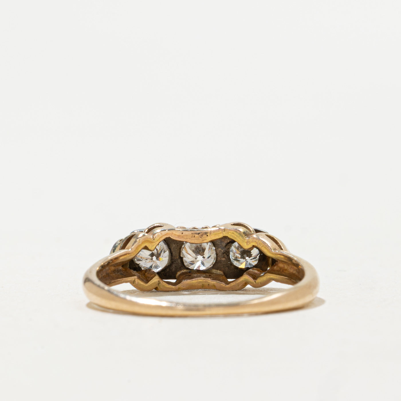 Bague vintage canadienne à trois diamants en forme de bateau | 0,30 ct | Taille 4,5