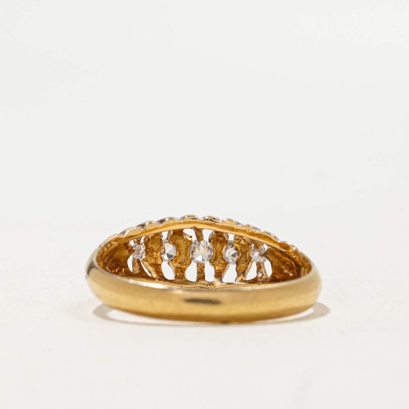 1912 Birmingham 18K Five Stone Old Mine Cut Boat Ring | 0.14ctw | SZ 6.5