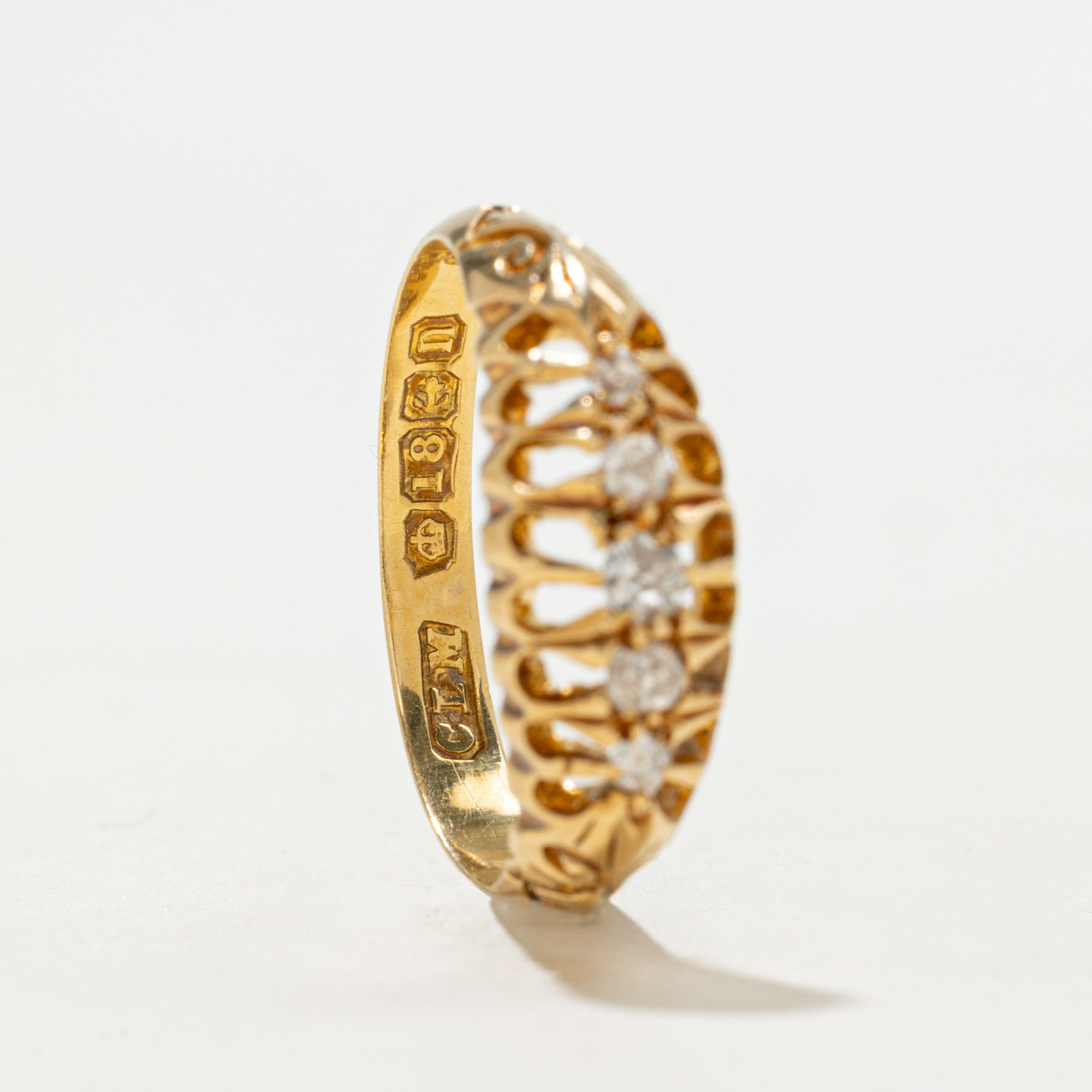 1912 Birmingham 18K Five Stone Old Mine Cut Boat Ring | 0.14ctw | SZ 6.5