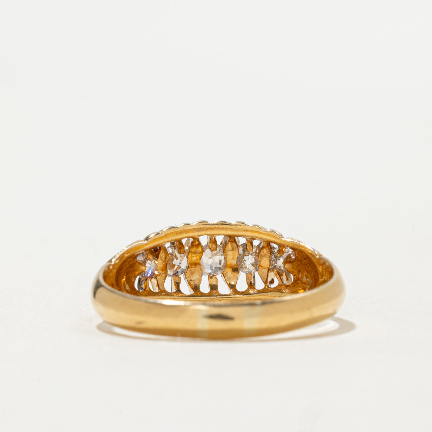 1908 Birmingham 18K Five Stone Old Mine Cut Diamond Boat Ring | 0.25ctw | SZ 6.75