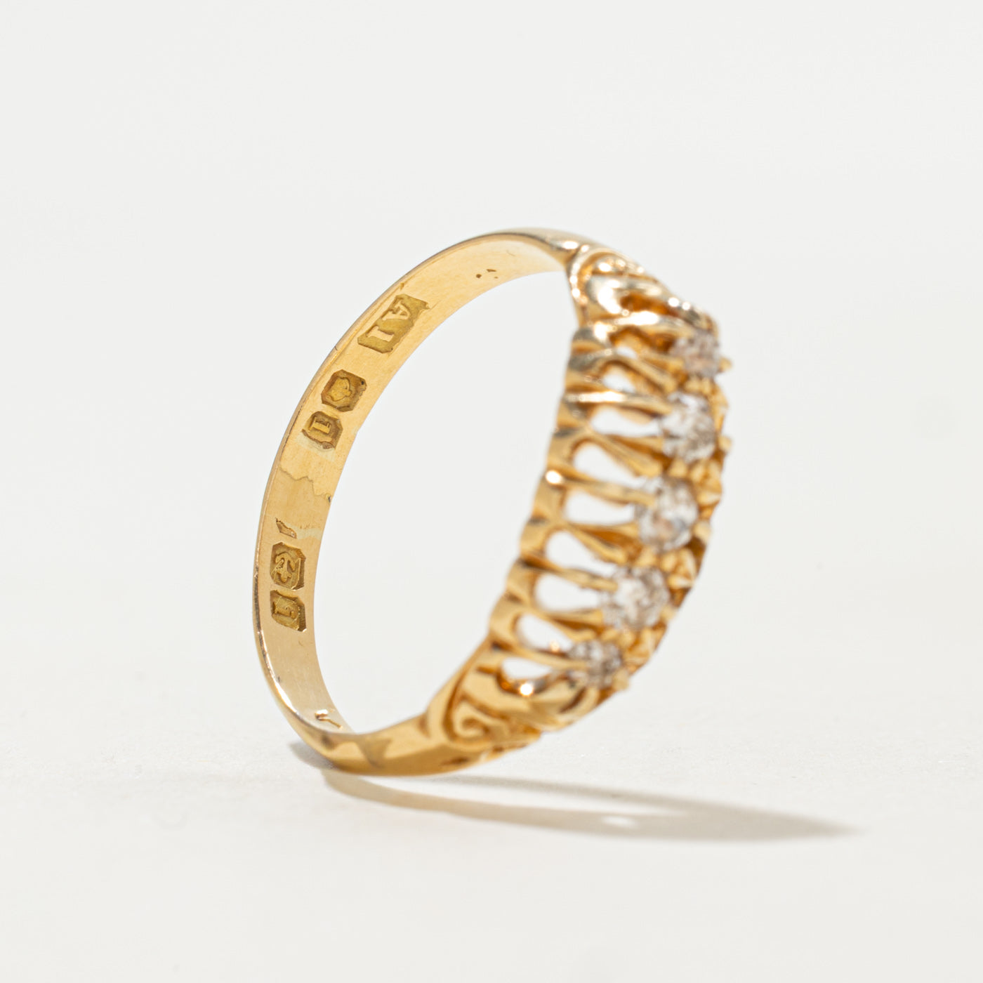 1908 Birmingham 18K Five Stone Old Mine Cut Diamond Boat Ring | 0.25ctw | SZ 6.75