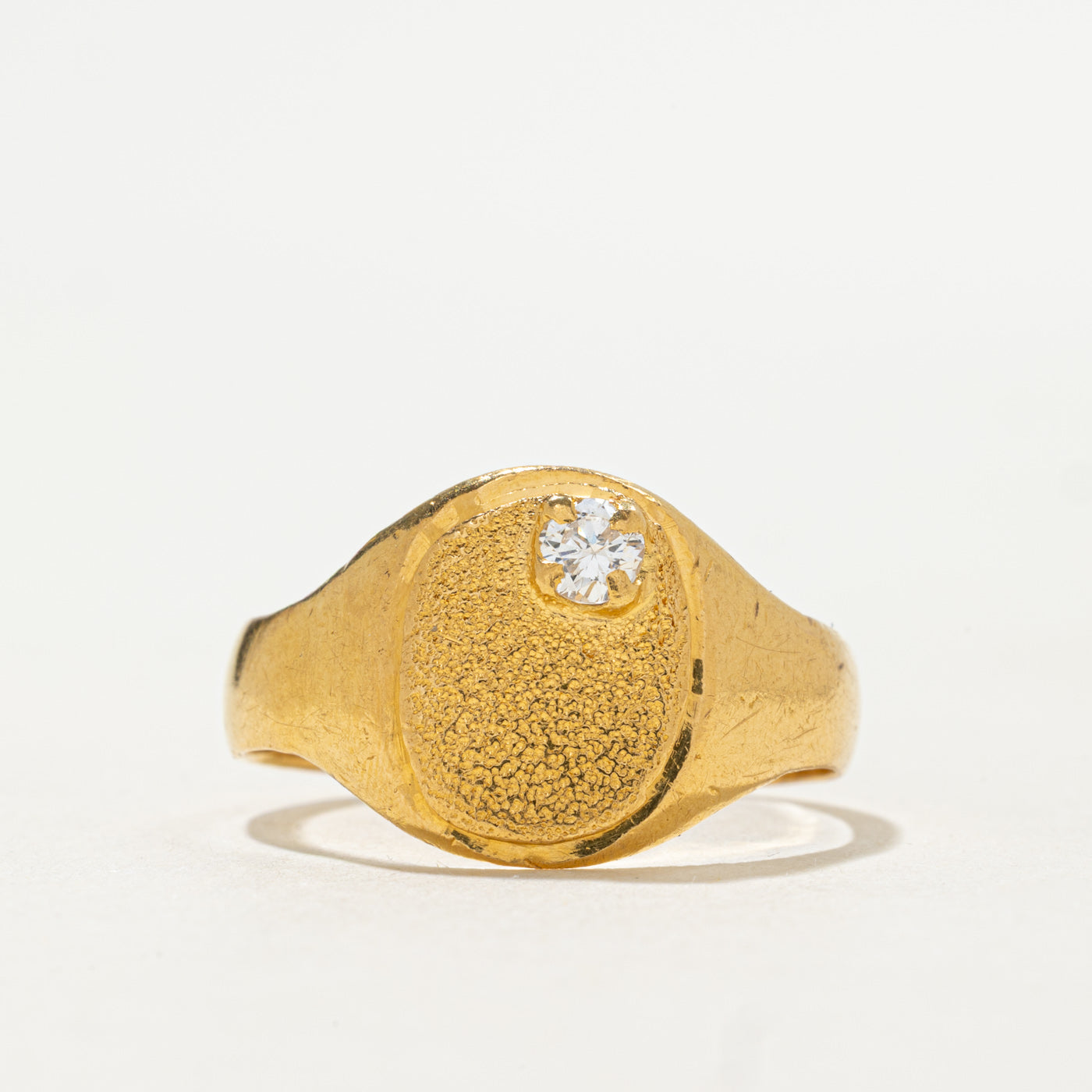 1988 Birmingham 22K Corner Diamond Textured Signet Ring | 0.14ct | SZ 10.75