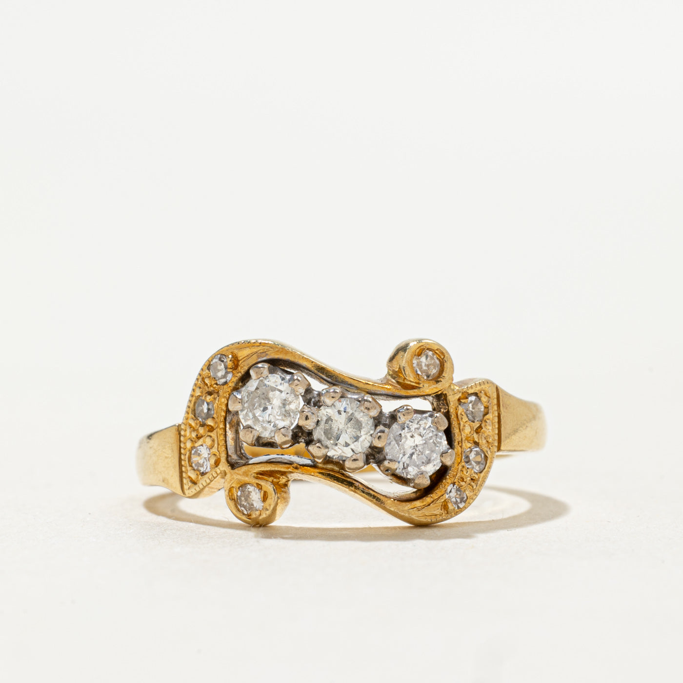 1992 Birmingham 18K Three Stone Diagonal Set Diamond Ring | 0.27ctw | SZ 6.75