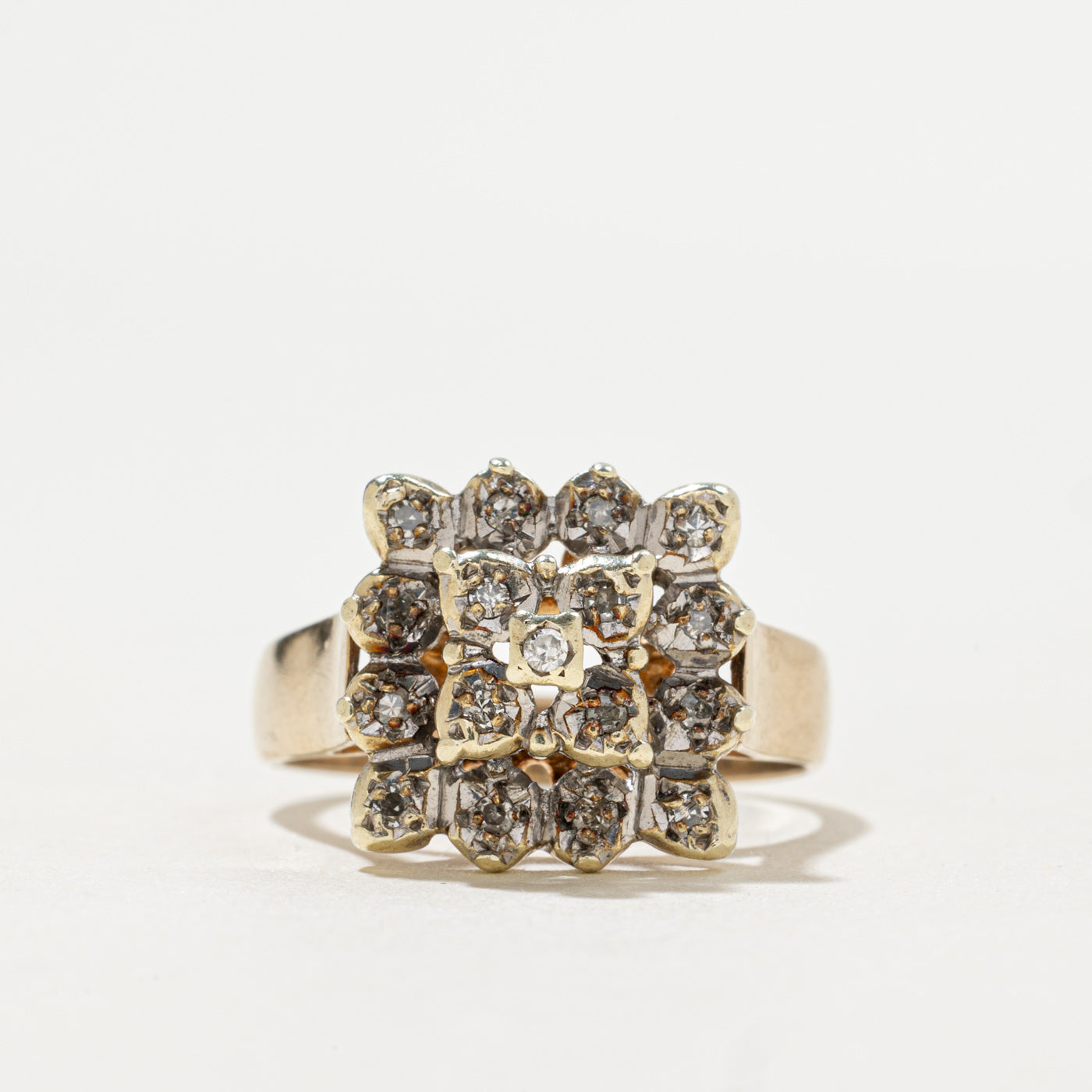 1980 Birmingham 9K Diamond Square Cluster Ring | 0.09ctw | SZ 7.25
