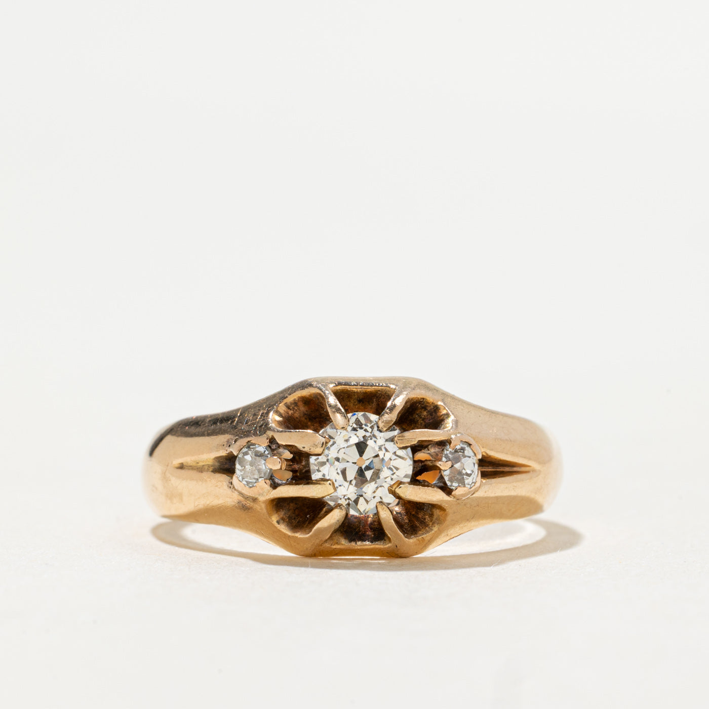 Pseudo Hallmarked 14K Belcher Set Old Mine Cut Diamond Ring | 0.46ctw | SZ 7.5