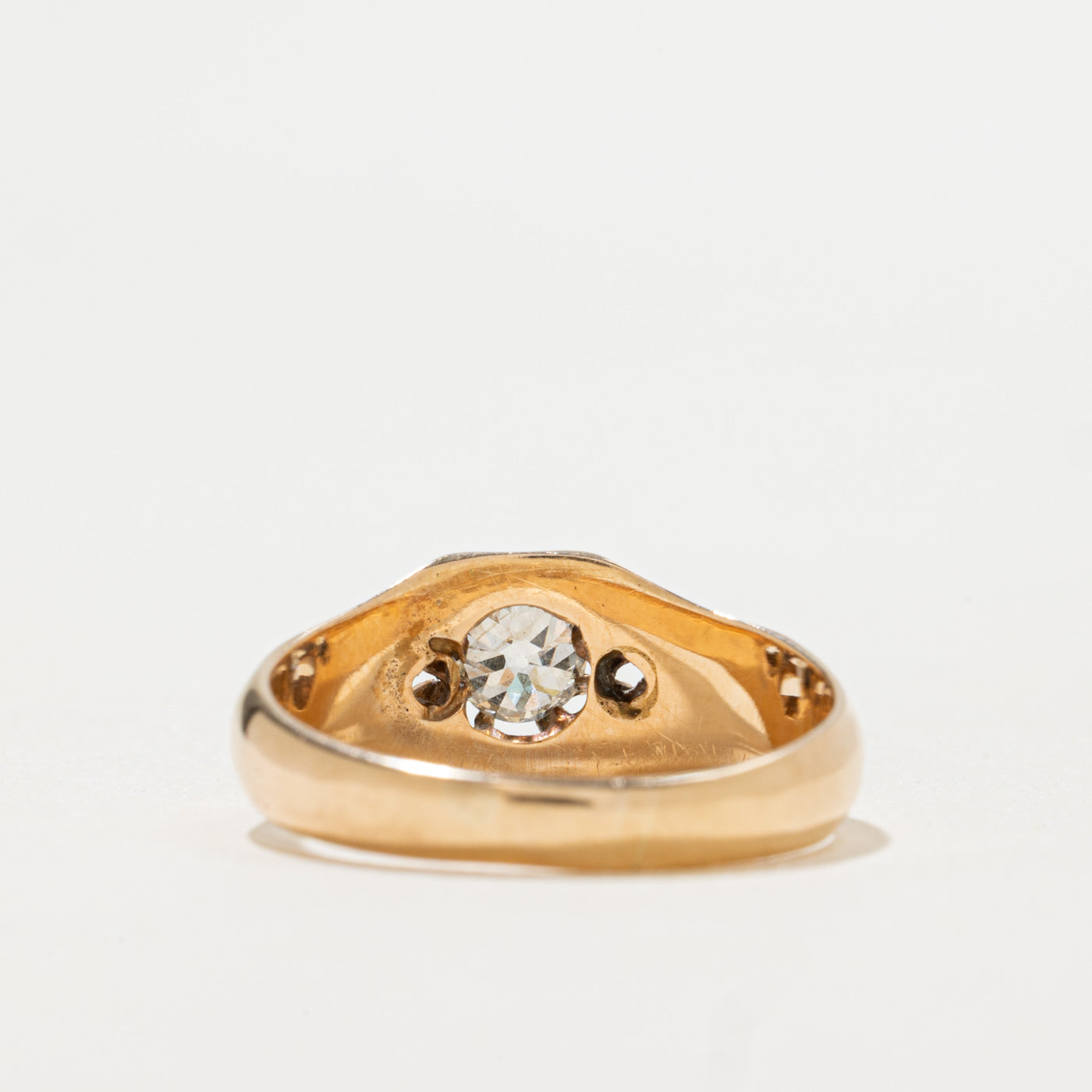 Pseudo Hallmarked 14K Belcher Set Old Mine Cut Diamond Ring | 0.46ctw | SZ 7.5