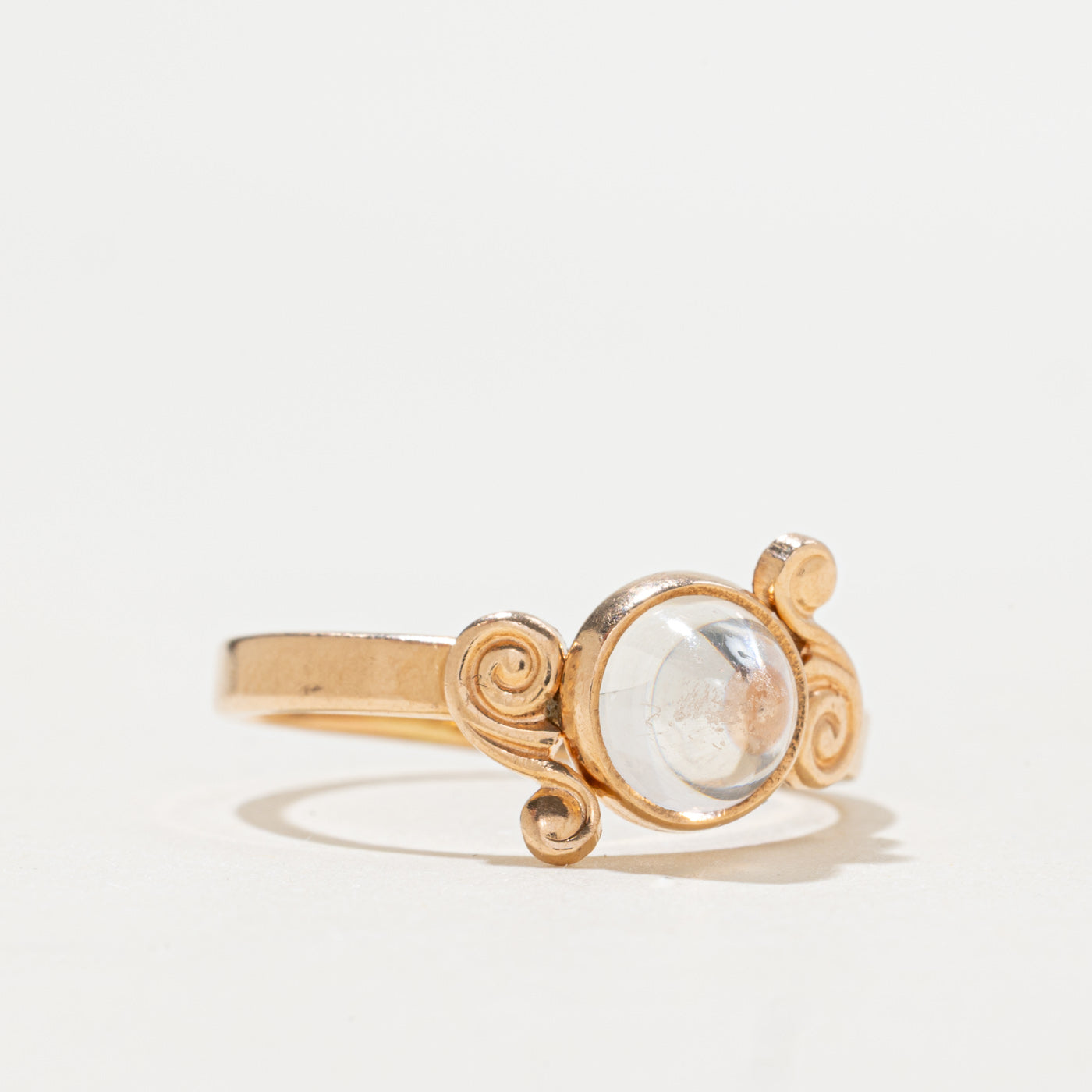 1980 Ukrainian 14K Domed Moonstone Scrollwork Ring | 1.50ct | SZ 8.5