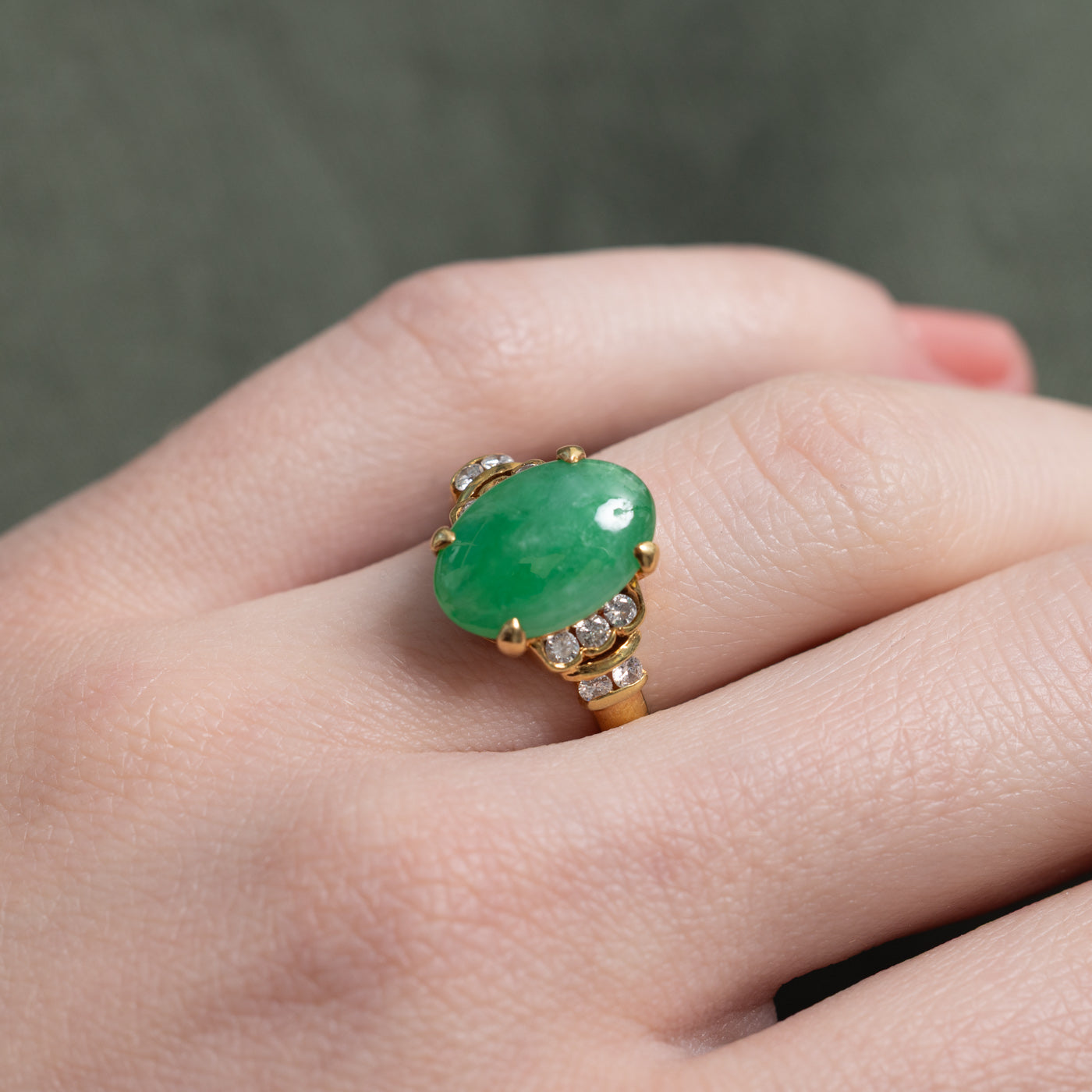 18K Jadeite & Diamond Accented Ring | 4.30ct, 0.25ctw | SZ 6