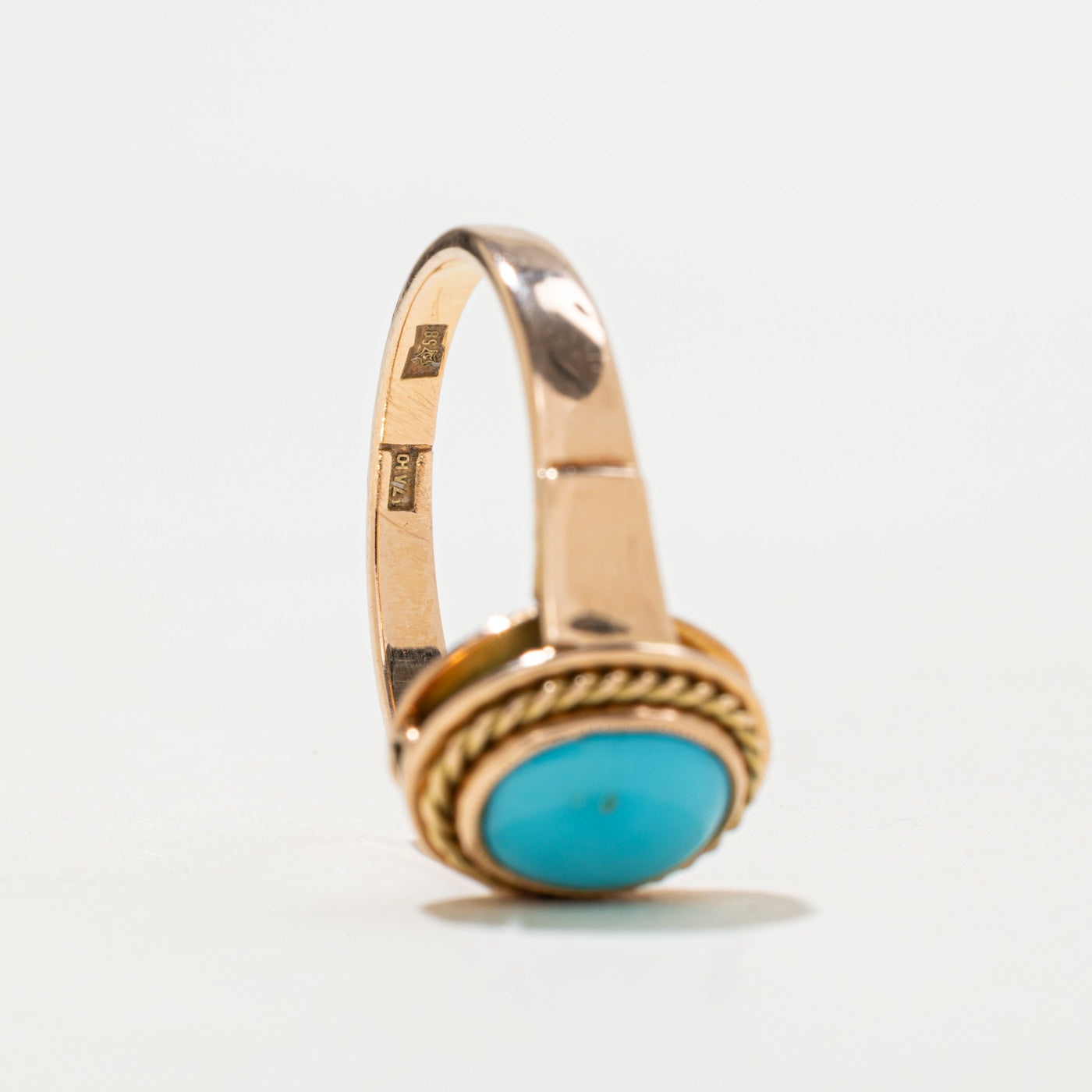 1977 Soviet Hallmarked 14K Bezel Imitation Turquoise Ring | 1.0ct | SZ 7.25