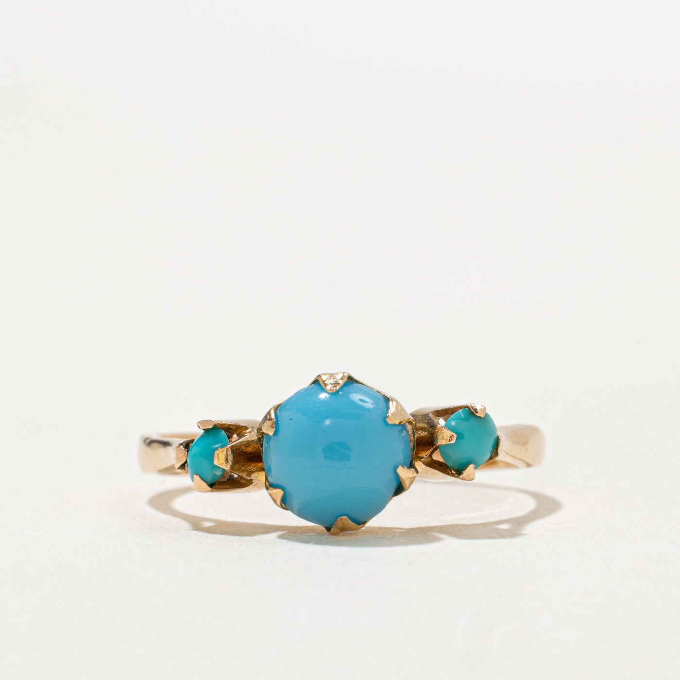 1950s Egyptian 18K Three Stone Imitation Turquoise Ring | 1.0ctw | SZ 5.5