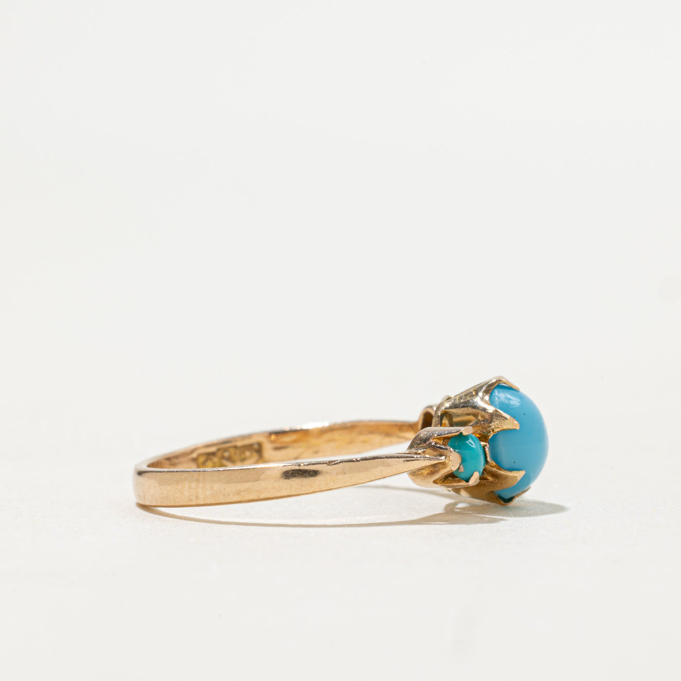 1950s Egyptian 18K Three Stone Imitation Turquoise Ring | 1.0ctw | SZ 5.5