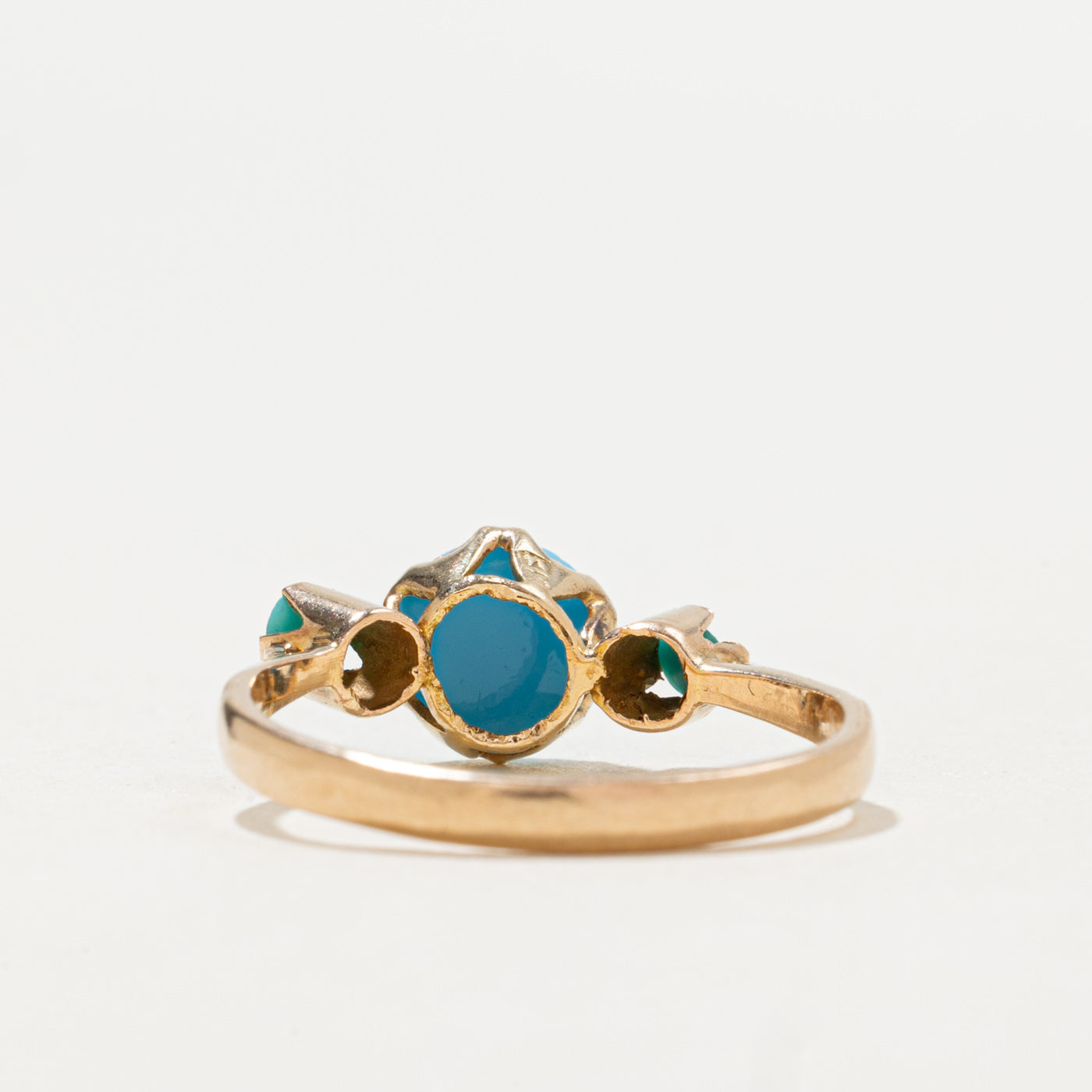 1950s Egyptian 18K Three Stone Imitation Turquoise Ring | 1.0ctw | SZ 5.5