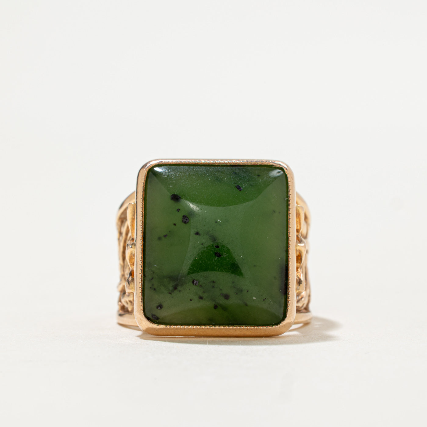 1979 Soviet Hallmarked 14K Nephrite Jade Cocktail Ring | 8ct | SZ 7.75