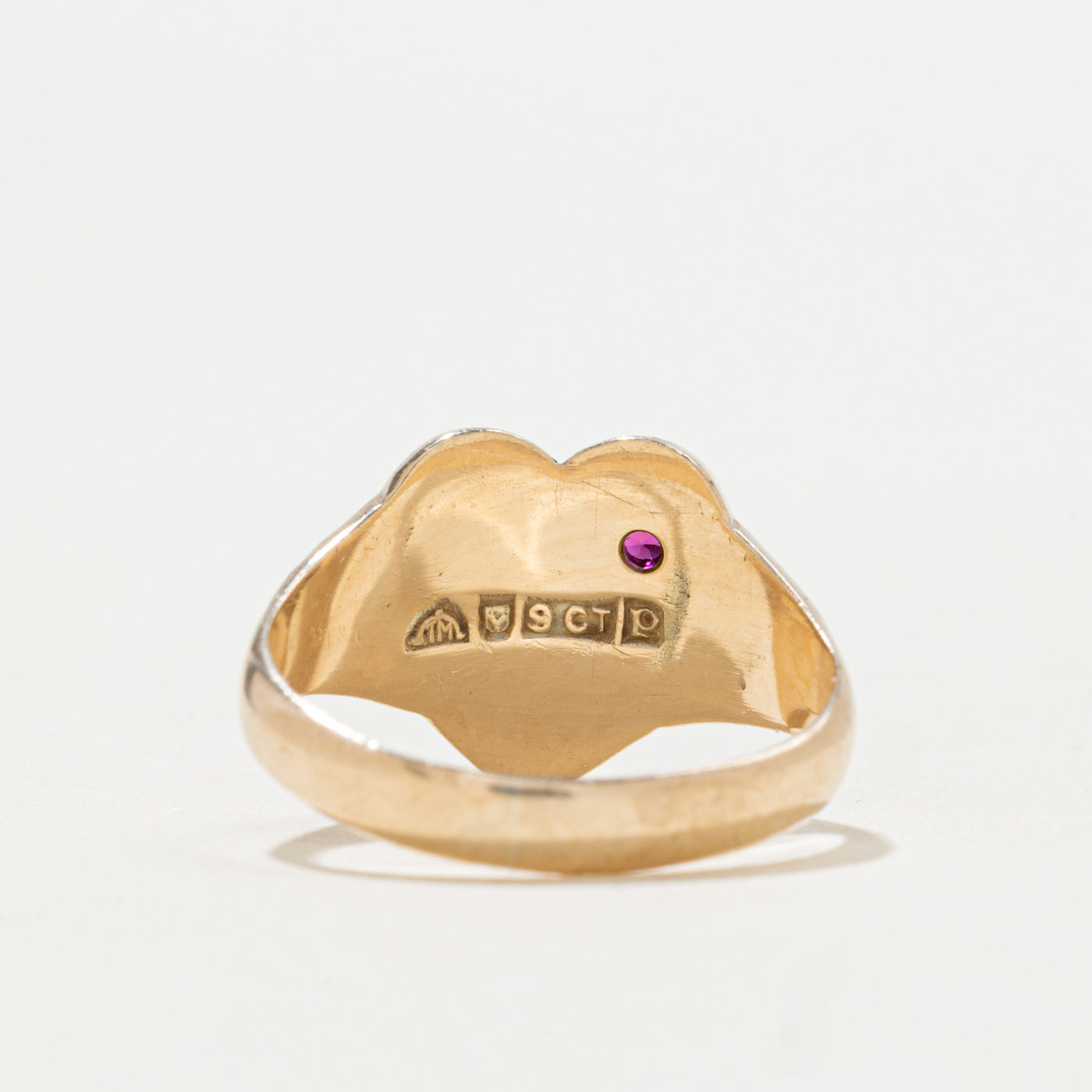 9K Synthetic Ruby Milgrain Heart Signet Ring | 0.01ct | SZ 3.5