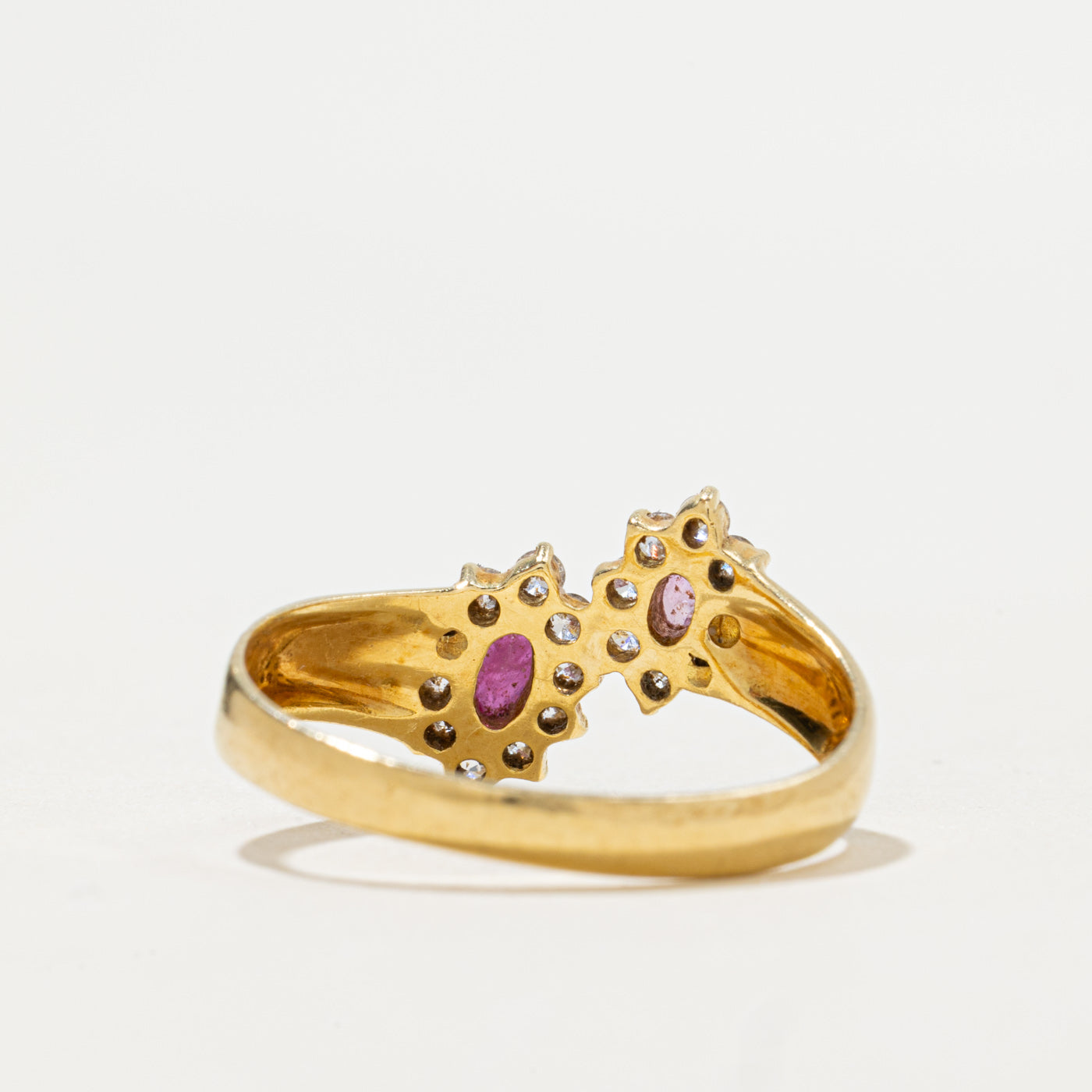 Italian Toi et Moi Marquise Cut Ruby & Diamond Halo Ring | 0.15ctw, 0.25ctw | SZ 9