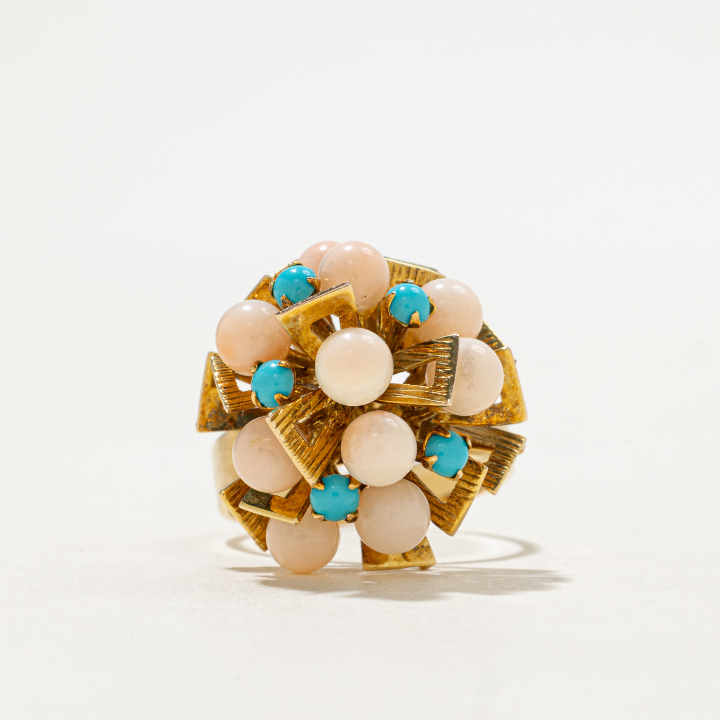 14K Imitation Coral & Imitation Turquoise Cluster Cocktail Ring | 0.60ctw | SZ 8