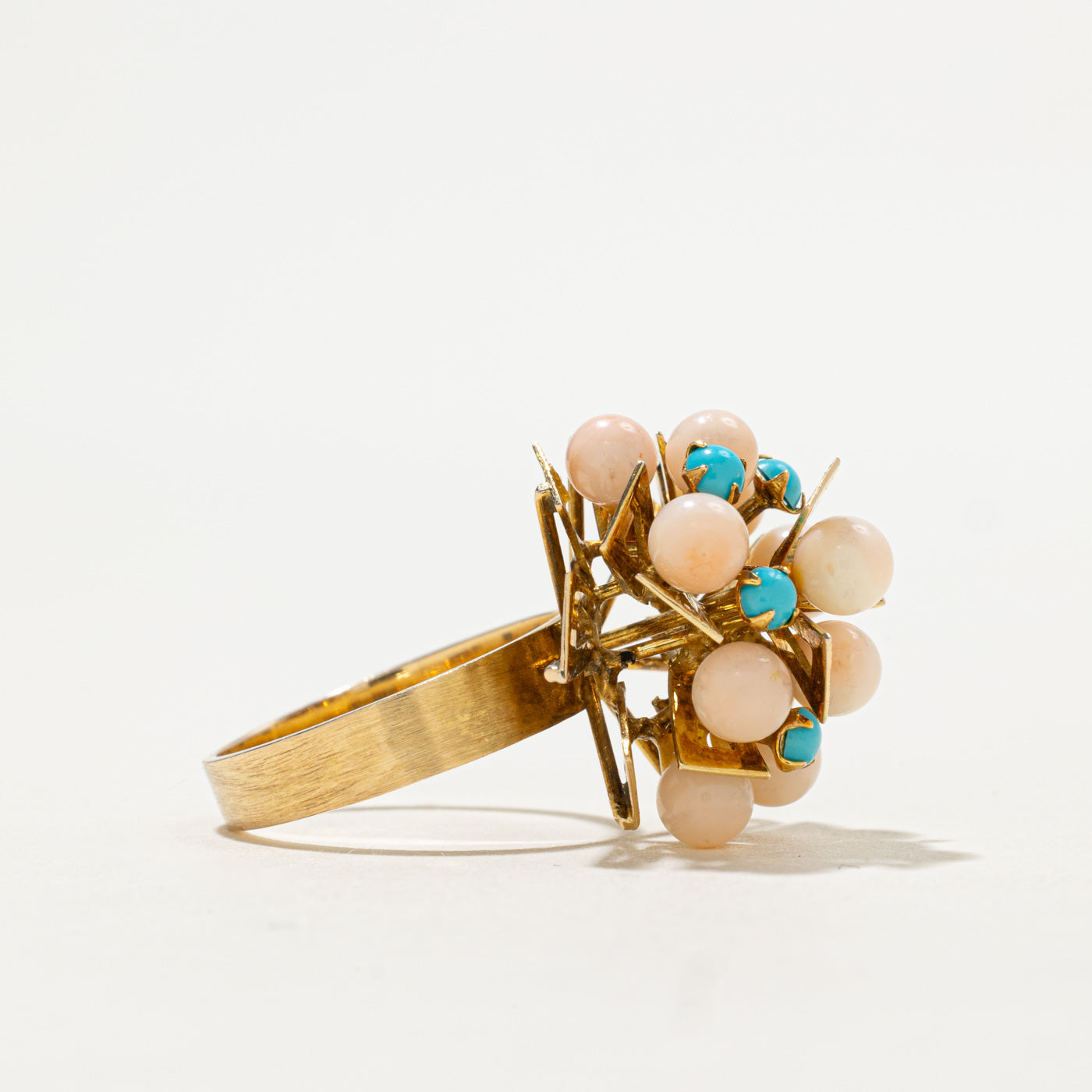 14K Imitation Coral & Imitation Turquoise Cluster Cocktail Ring | 0.60ctw | SZ 8