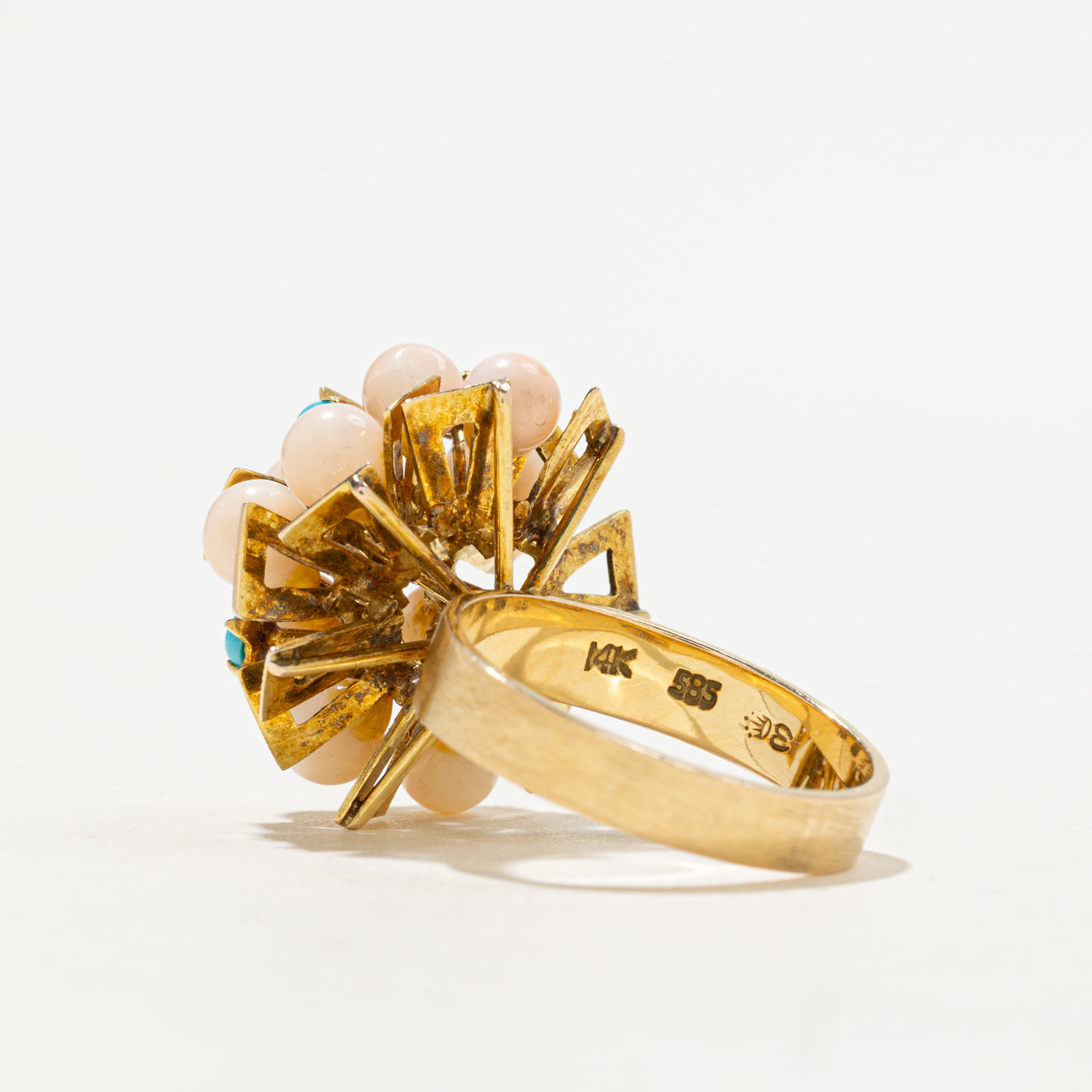 14K Imitation Coral & Imitation Turquoise Cluster Cocktail Ring | 0.60ctw | SZ 8