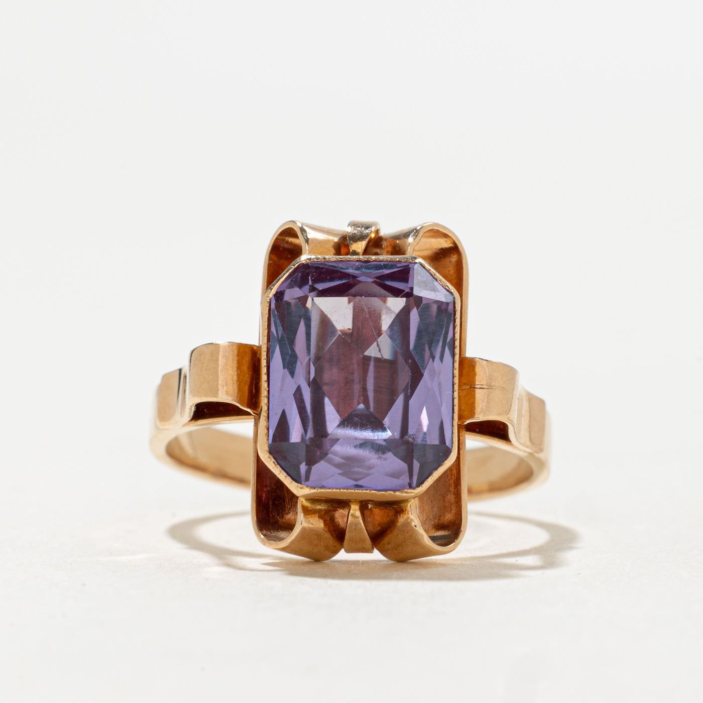 Bague vintage polonaise abstraite en spinelle synthétique violet 14 carats | 2,0 ct | Taille 5,5