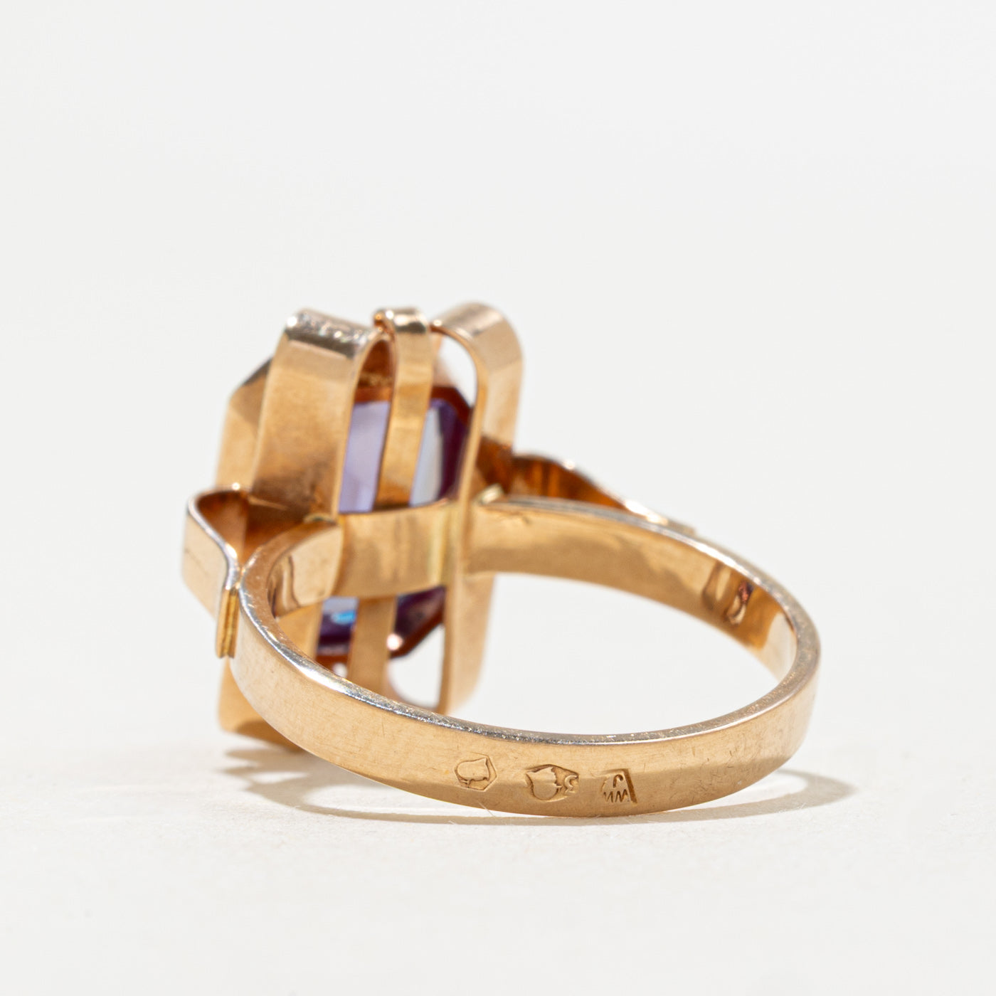 Vintage Polish 14K Synthetic Purple Spinel Abstract Ring | 2.0ct | SZ 5.5