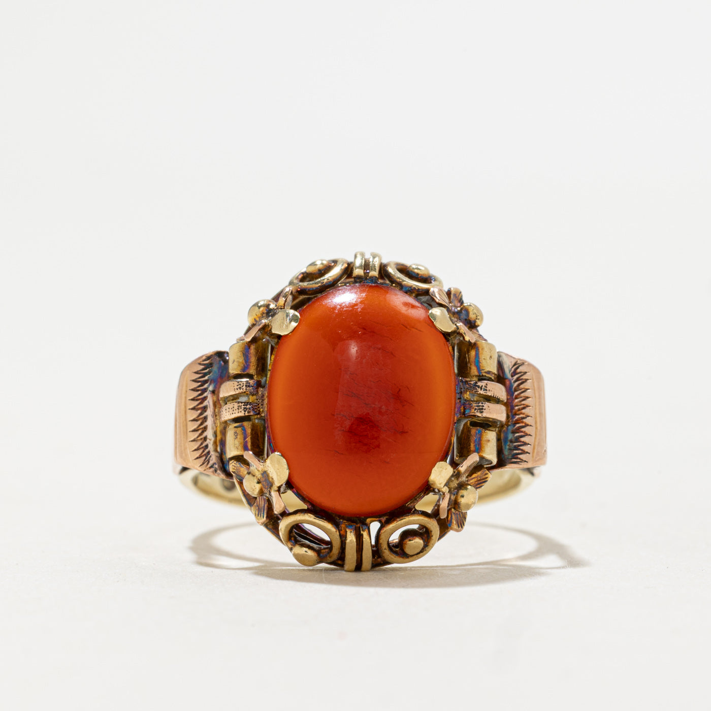 14K Carnelian Scrollwork Cocktail Ring | 2.90ct | SZ 7.25