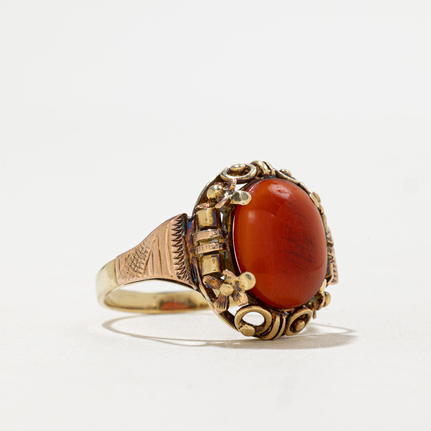 14K Carnelian Scrollwork Cocktail Ring | 2.90ct | SZ 7.25