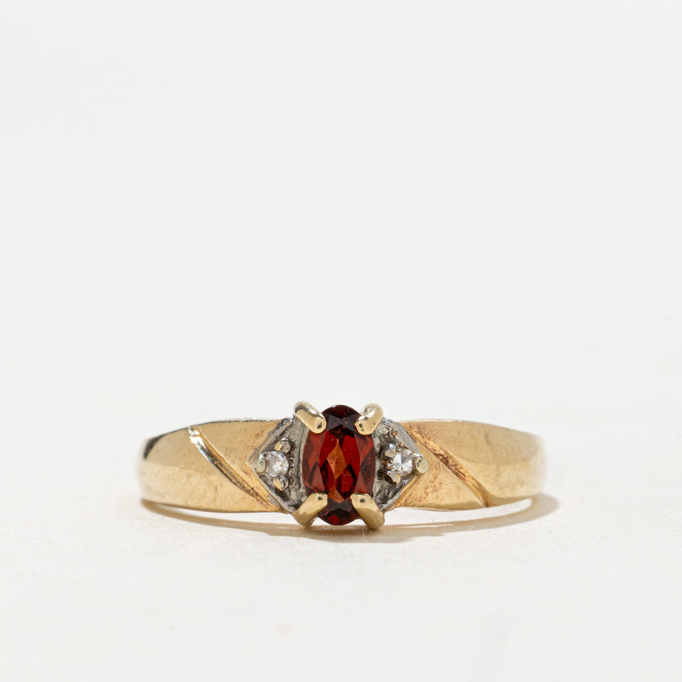 10K Garnet & Diamond Accented Ring | 0.20t, 0.01ctw | SZ 5