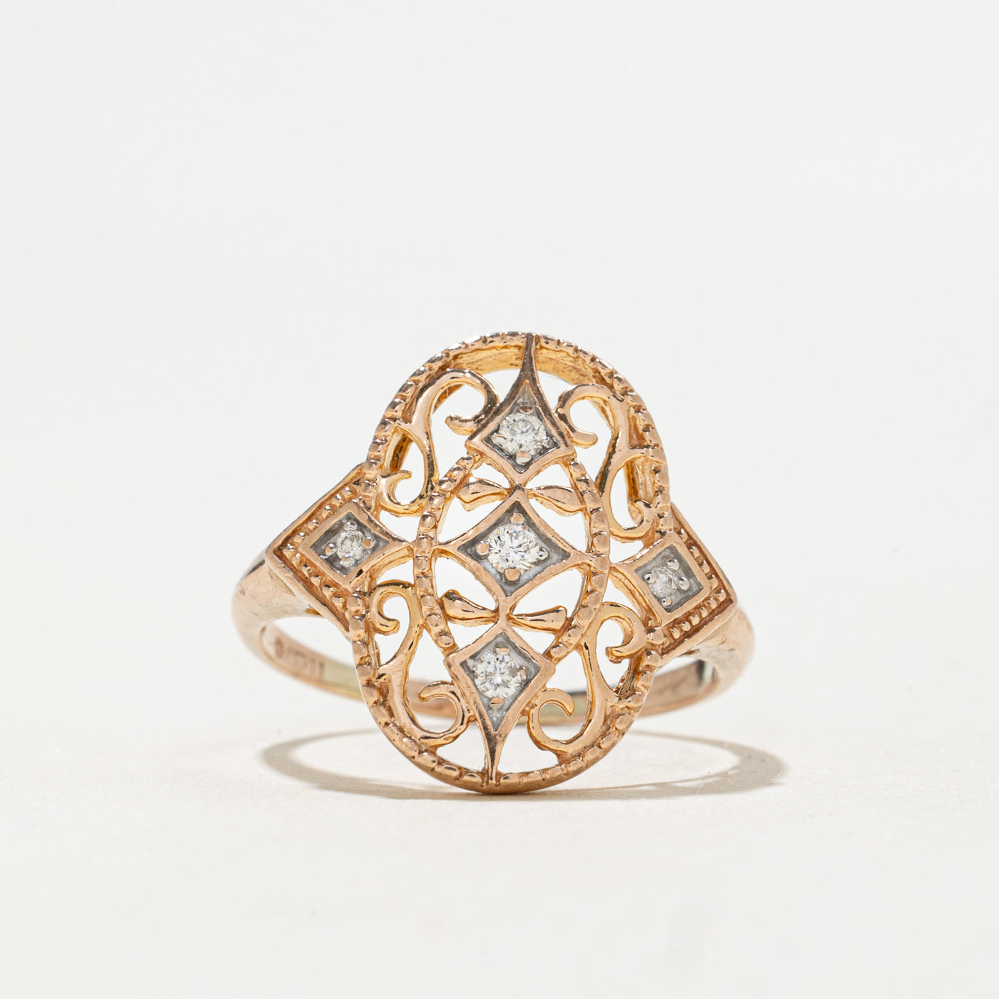 10K Rose Gold Diamond Scrollwork Ring | 0.07ctw | SZ7