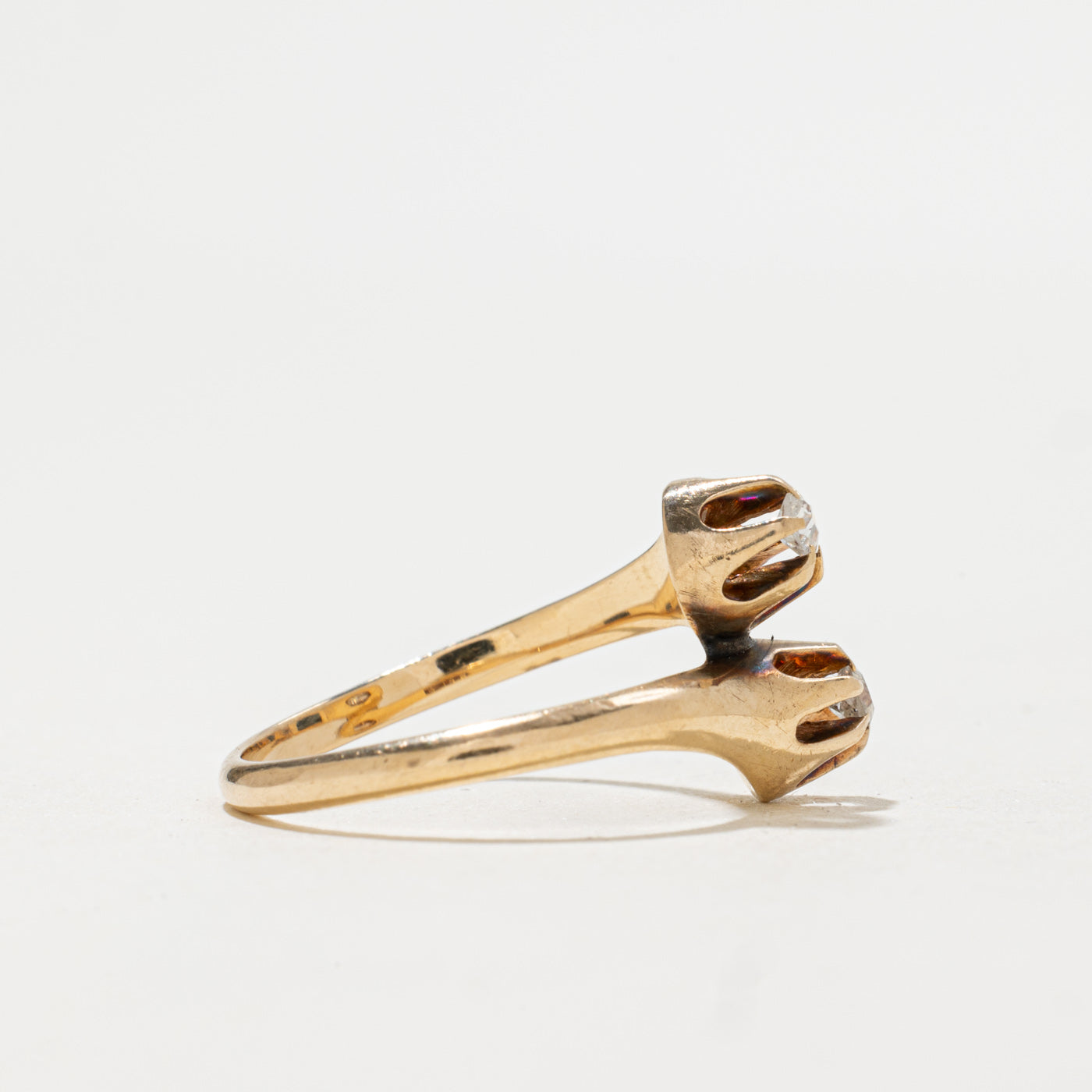 Bague Toi et Moi en or 14 carats avec diamant taille ancienne | 0,10 ct | Taille 6,5