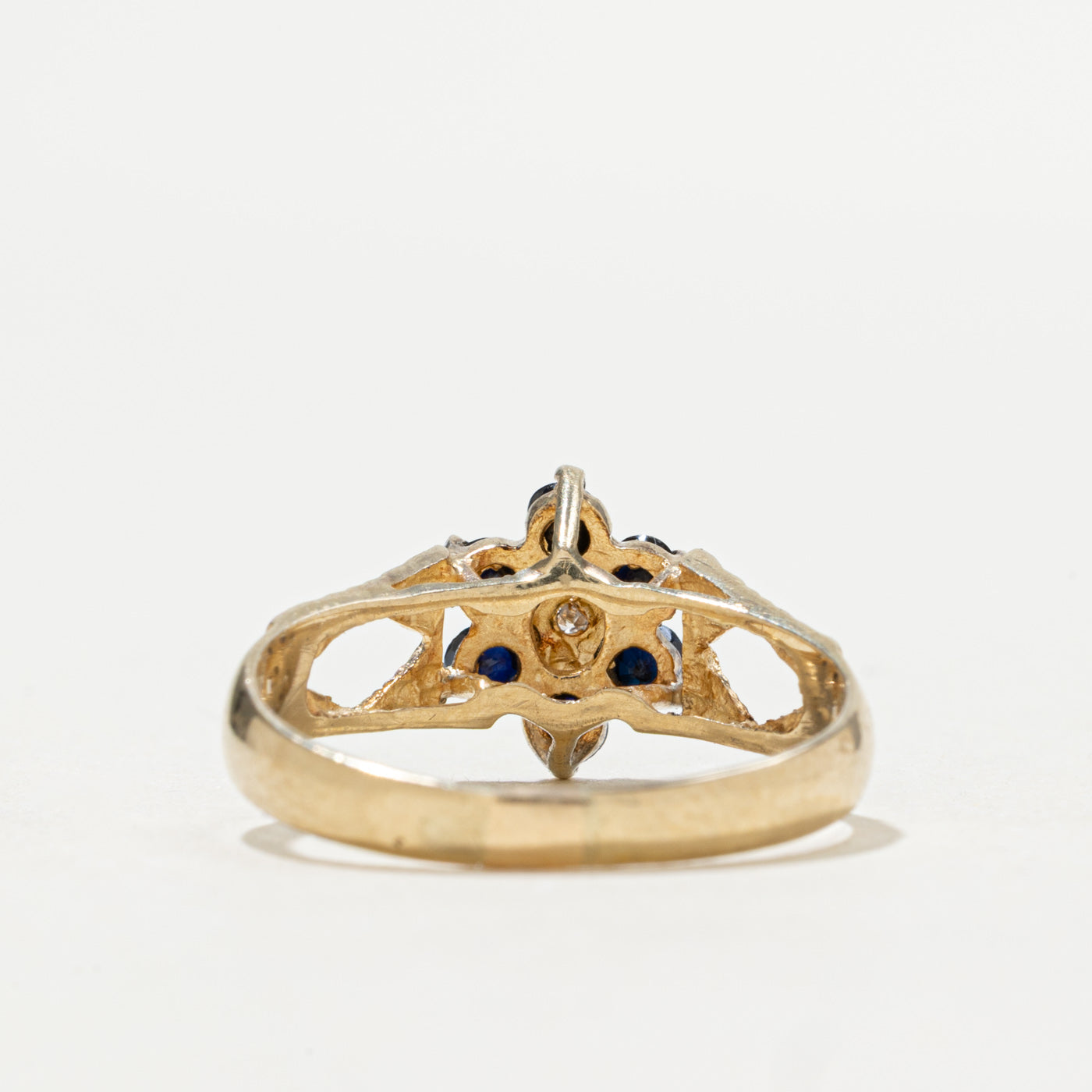 1975 London 9K Sapphire & Diamond Floral Cluster Ring | 0.30ctw, 0.10ct | SZ 7.75