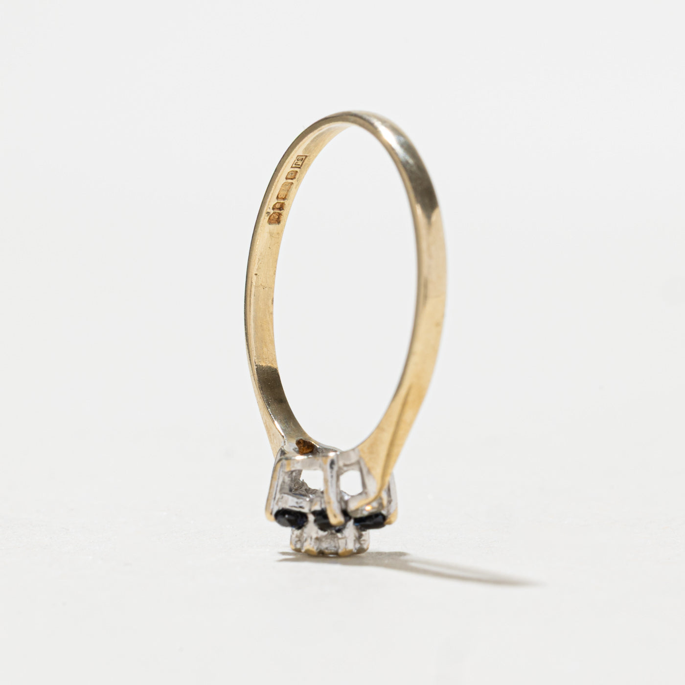 1985 London 9K Sapphire & Diamond Floral Cluster Ring | 0.18ctw, 0.02ct | SZ 7.25