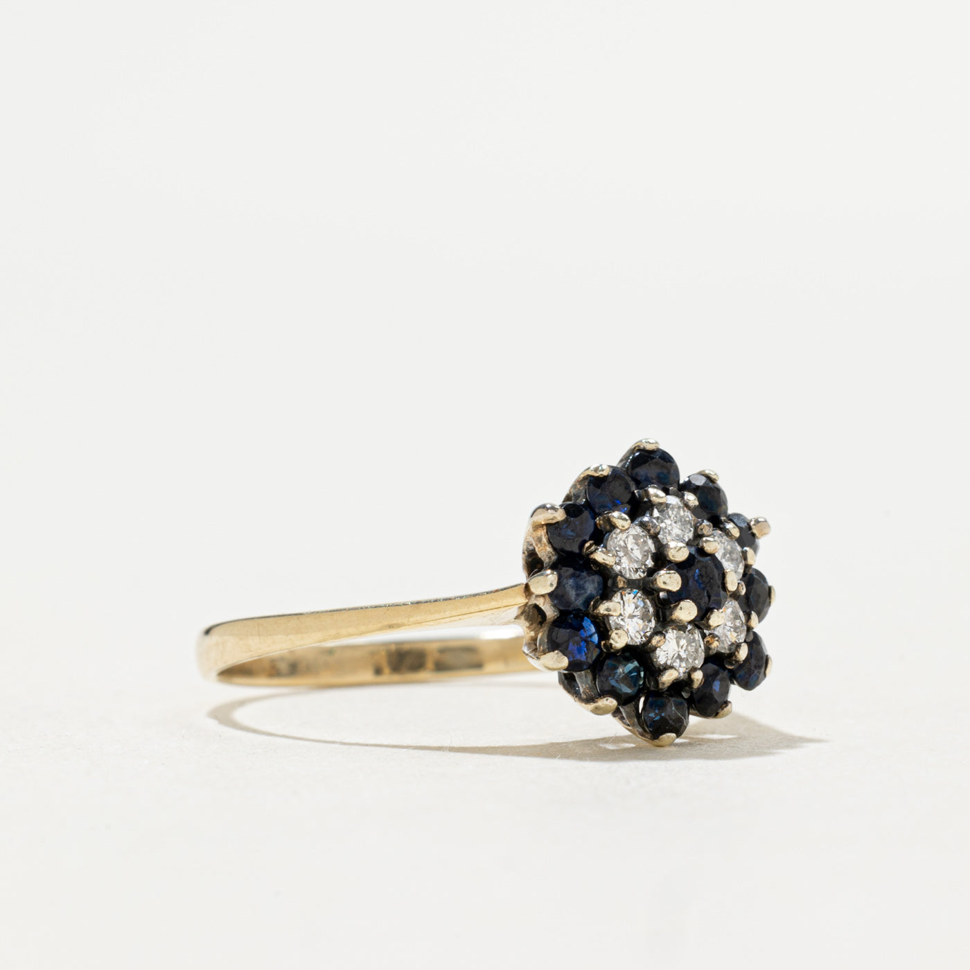 1984 London 9K Sapphire & Diamond Floral Cluster Ring | 0.48ctw, 0.21ctw | SZ 7.5