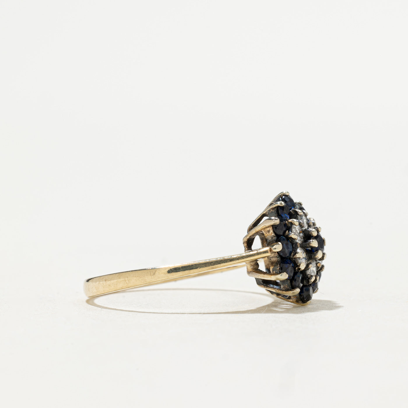 1984 London 9K Sapphire & Diamond Floral Cluster Ring | 0.48ctw, 0.21ctw | SZ 7.5