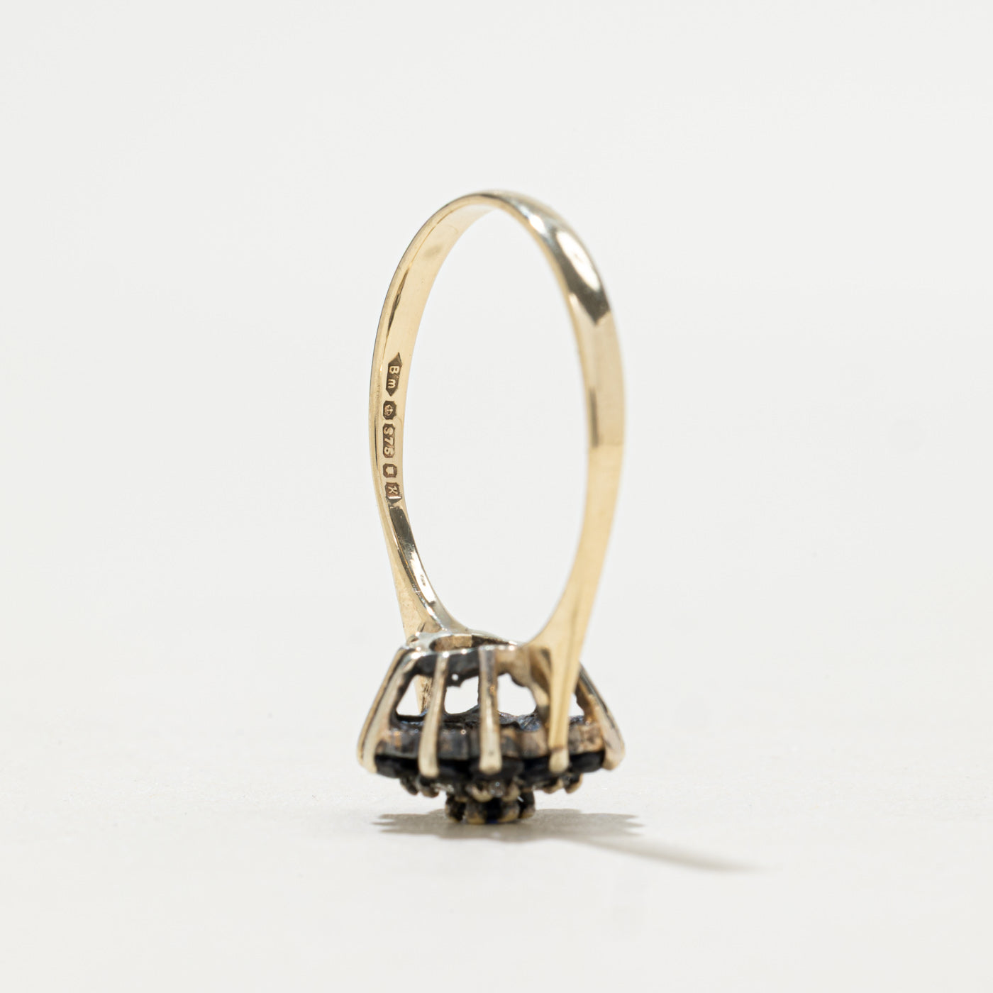 1984 London 9K Sapphire & Diamond Floral Cluster Ring | 0.48ctw, 0.21ctw | SZ 7.5