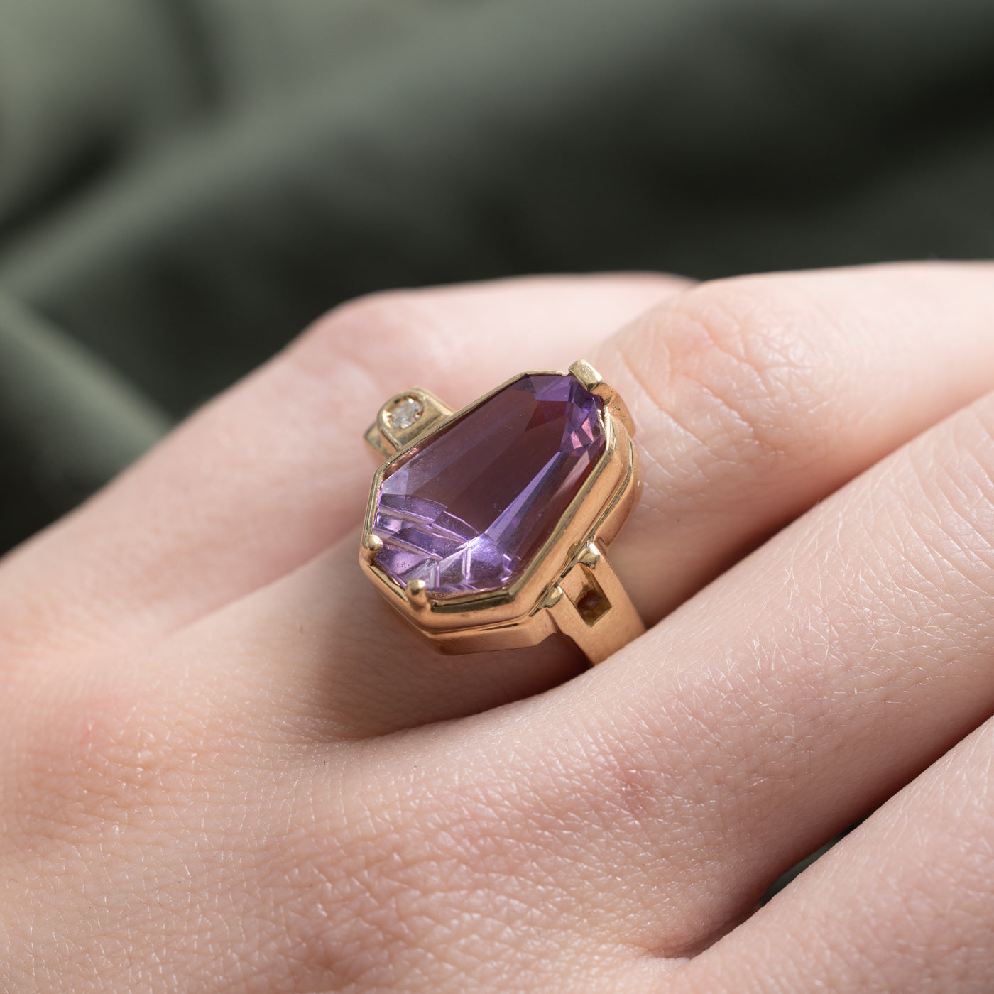 Coffin Cut Amethyst & Diamond Geometric Ring | 7.00ct, 0.03ct | SZ 4.25