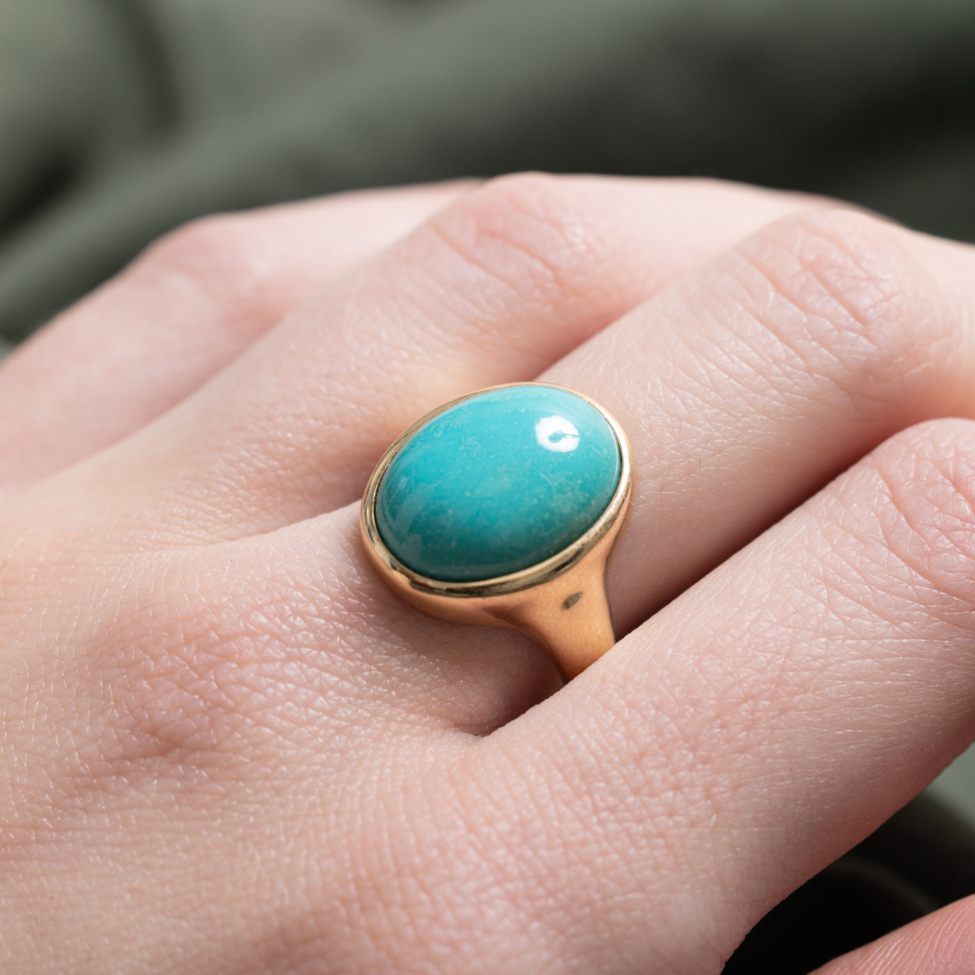 Oval Cabochon Turquoise Chunky Cocktail Ring | 6.70ct | SZ 7.5